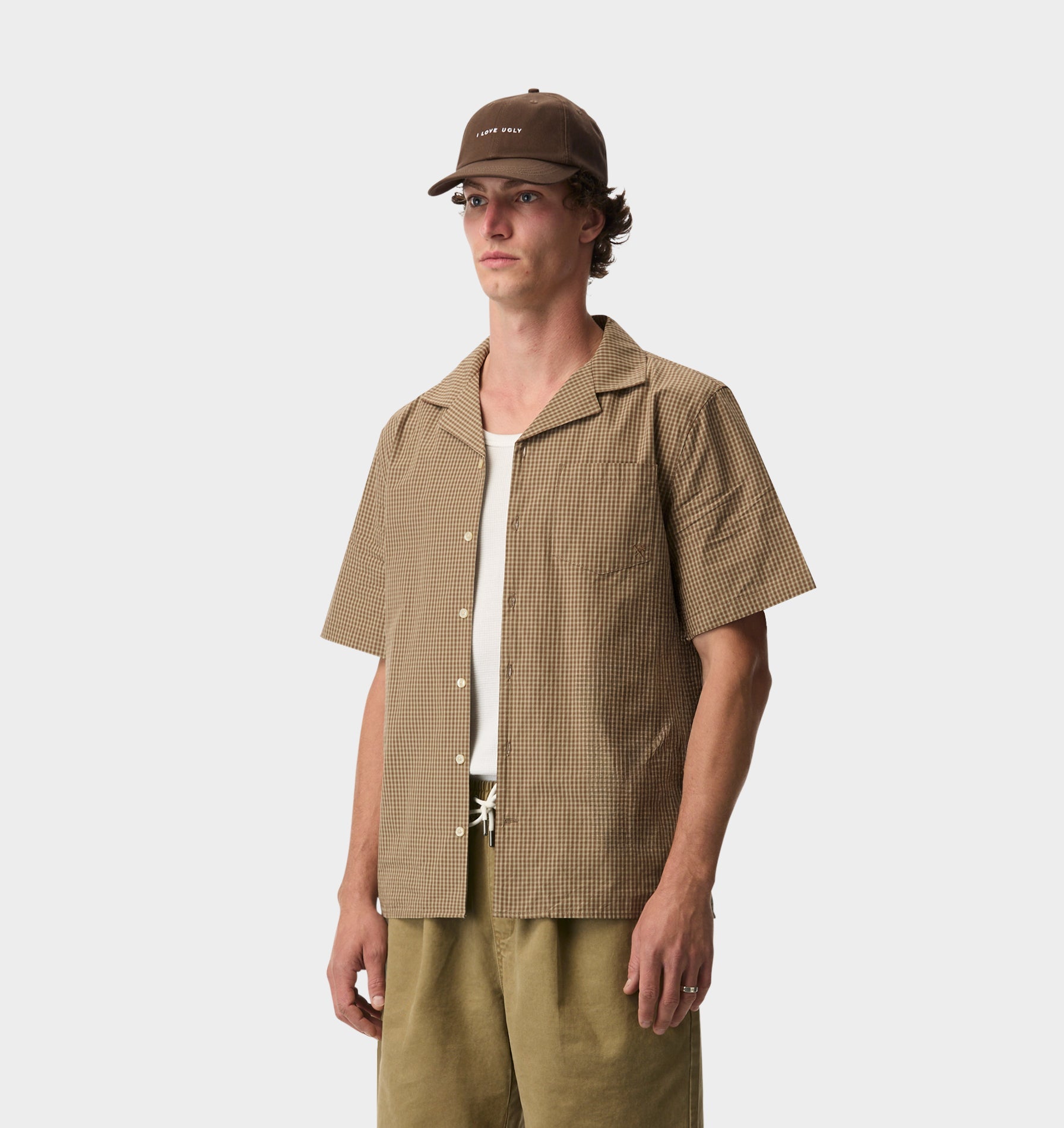 Check Cuban Collar SS Shirt - Brown/Beige Check