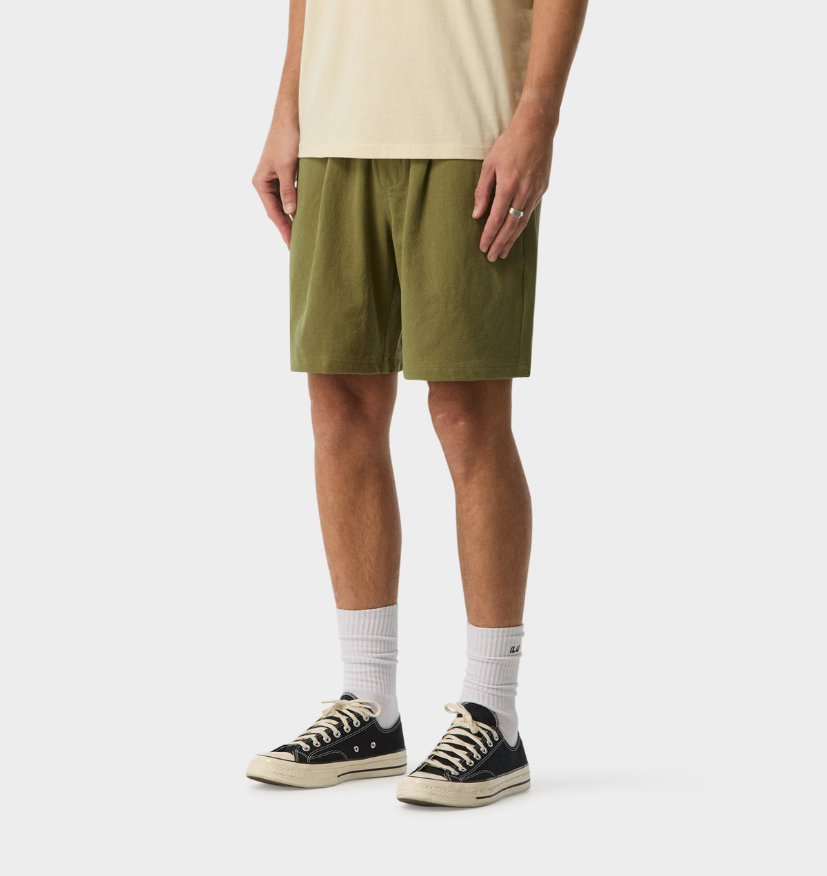 Linen Michael Pleat Short - Dusty Green