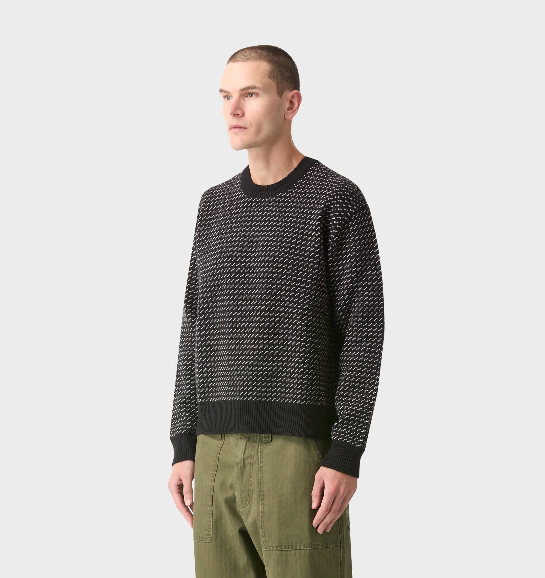 Crop Knit Sweater Textured - Black / Grey