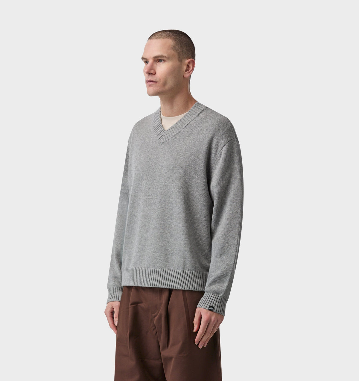 V Neck Sweater - Grey Marle