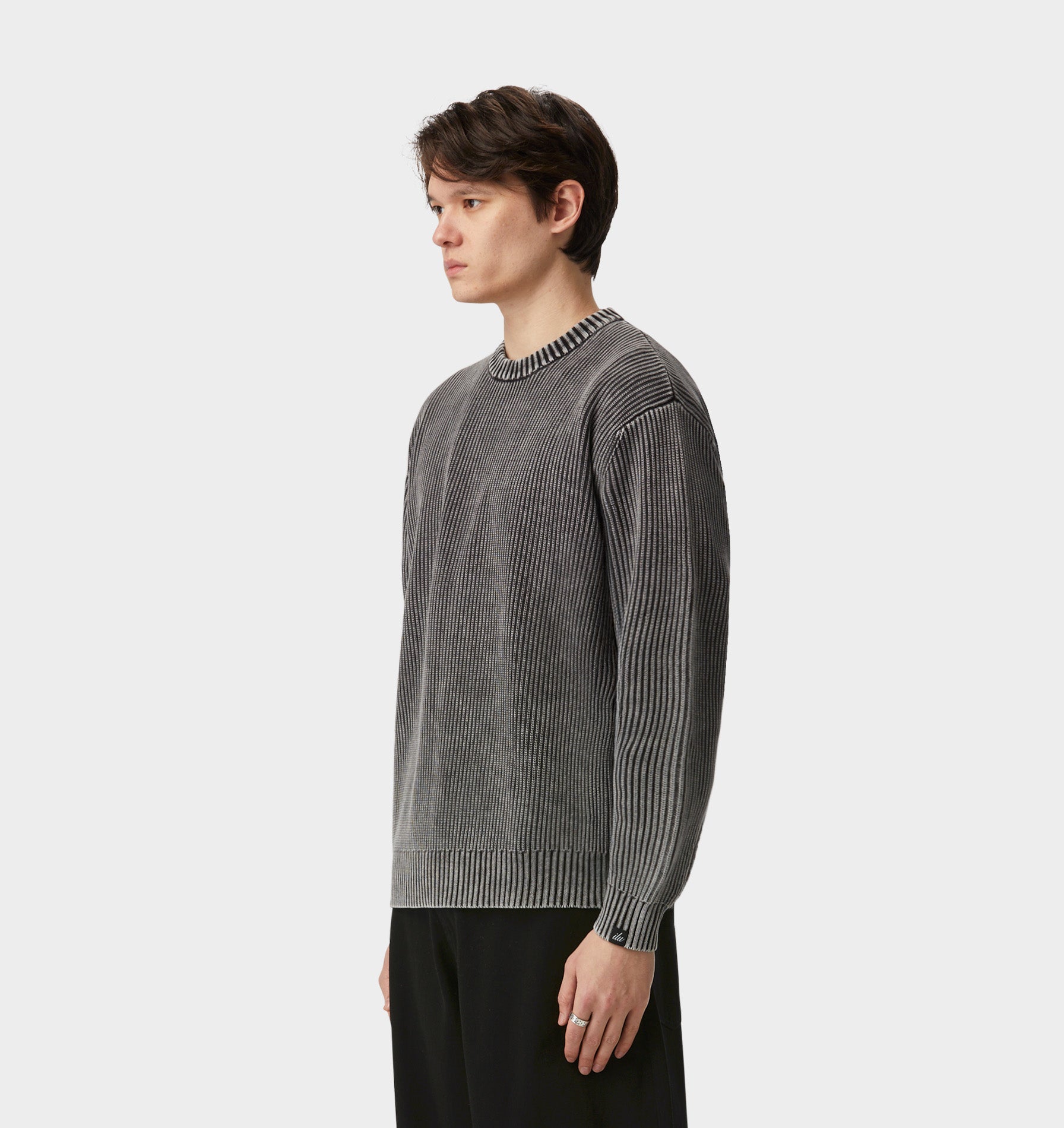 Acid Wash Knit Crew - Acid Black