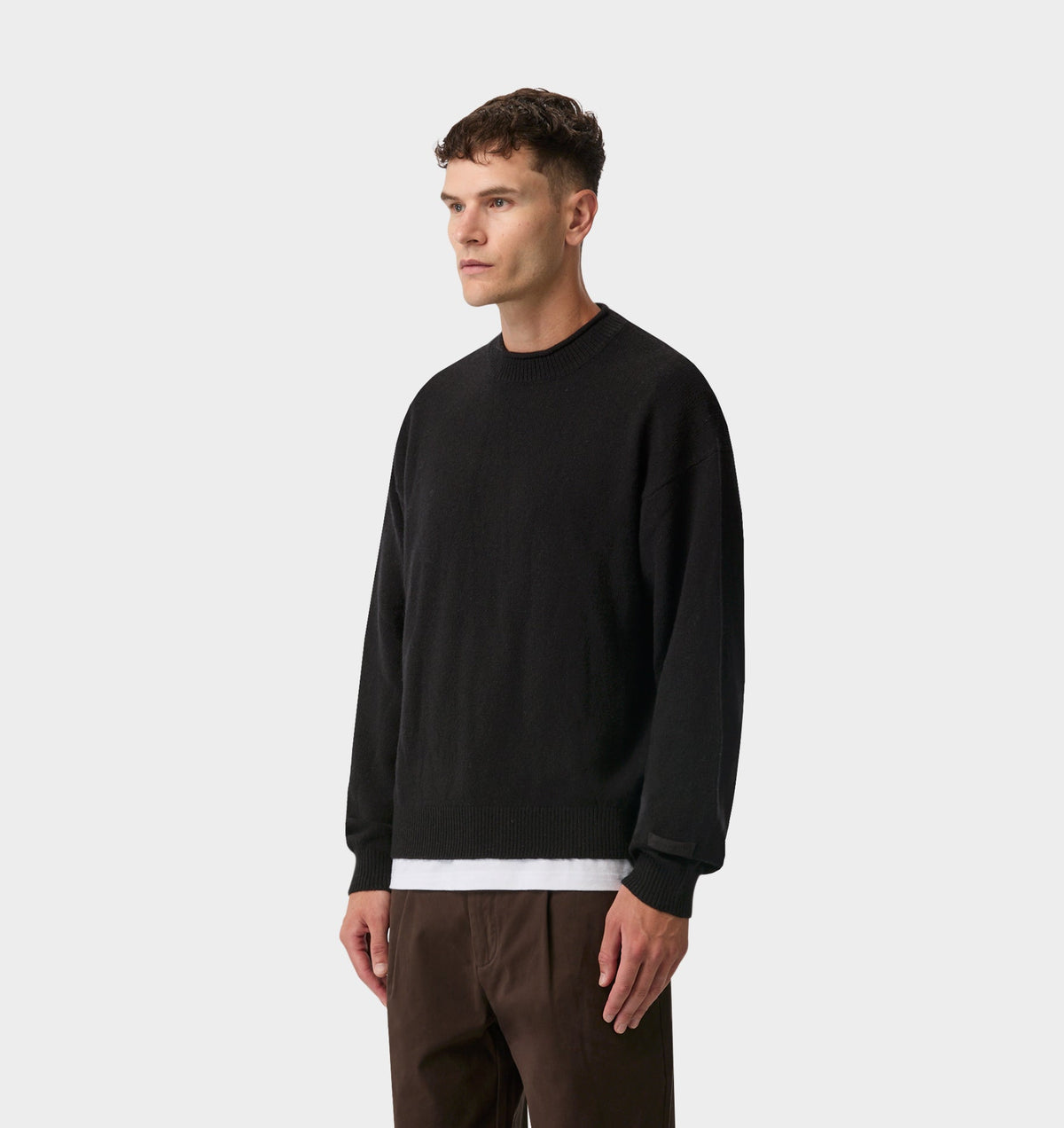 Rolled Neck Knit Sweater - Black