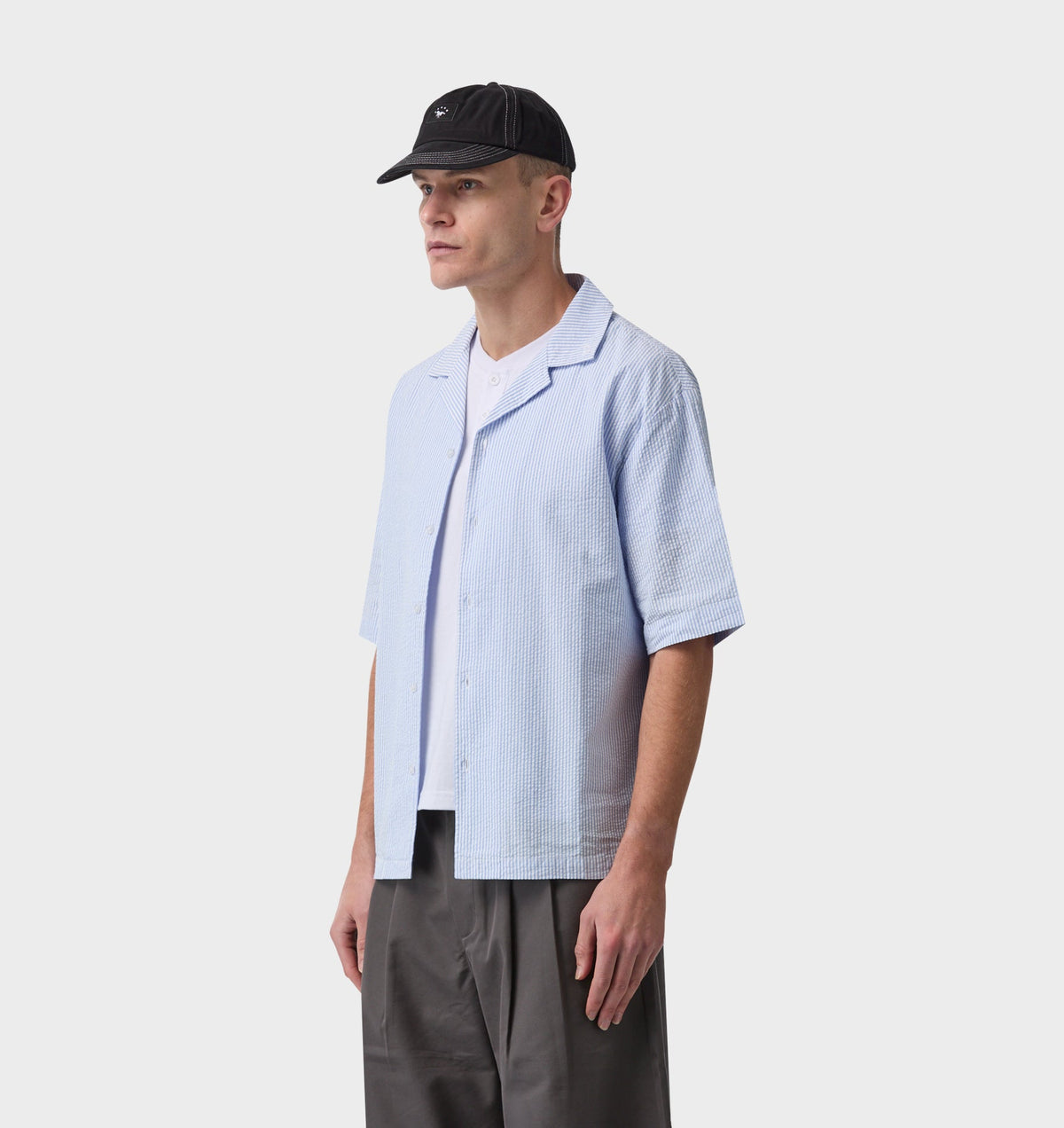 Box Cuban Collar Shirt - Blue/White Stripe