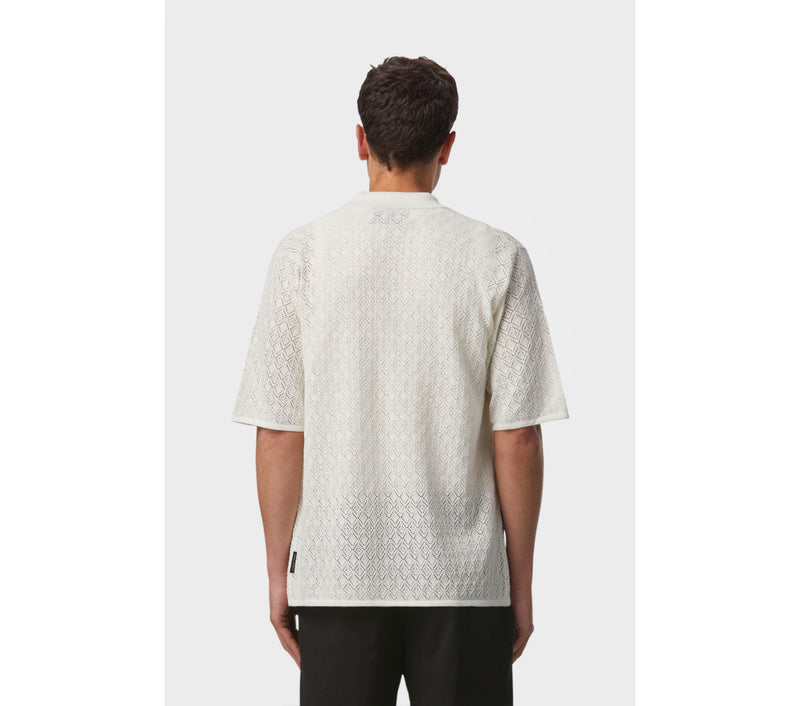 Lace Knit Cuban Collar SS Shirt - White
