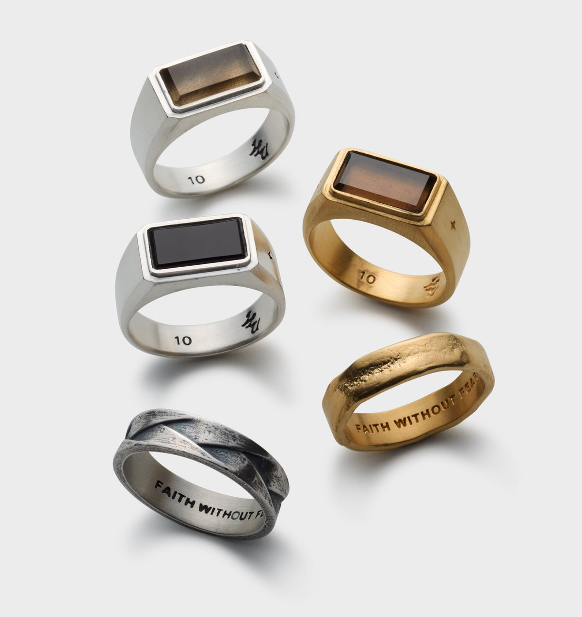 Onyx Signet Ring - White Brass