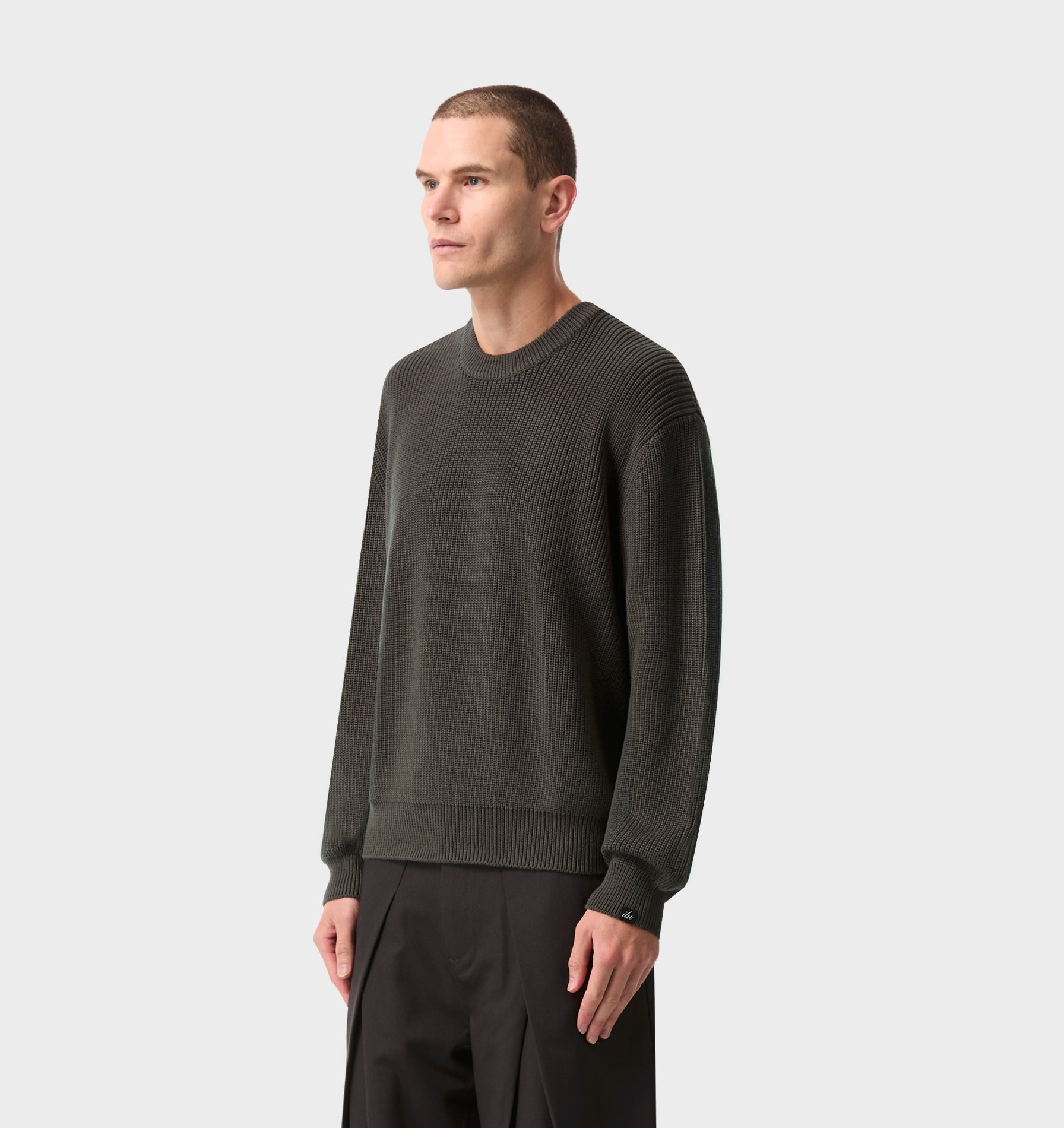 Cropped Knit Sweater - Flint Grey