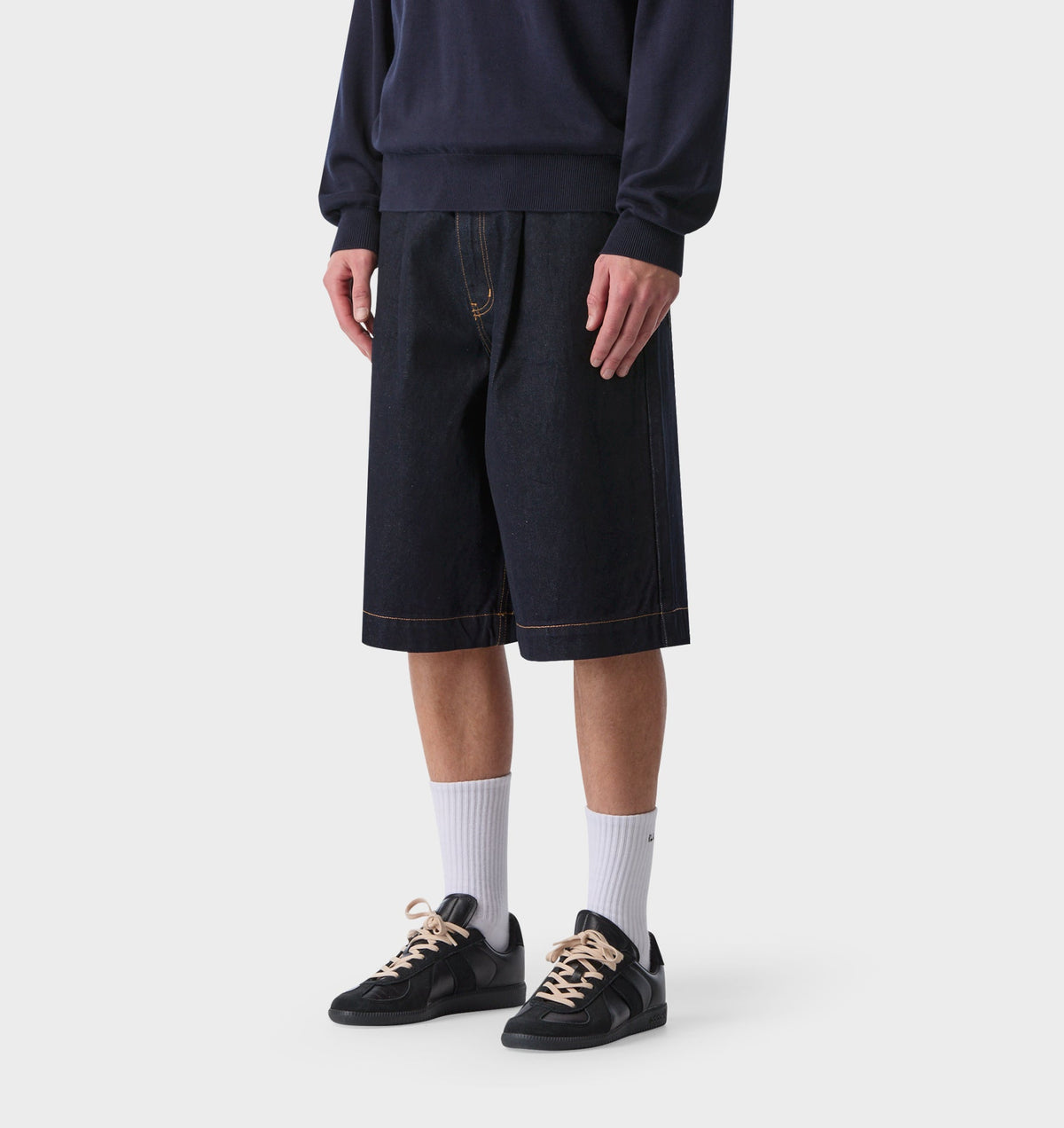 Wide Leg Pleat Denim Short - Indigo
