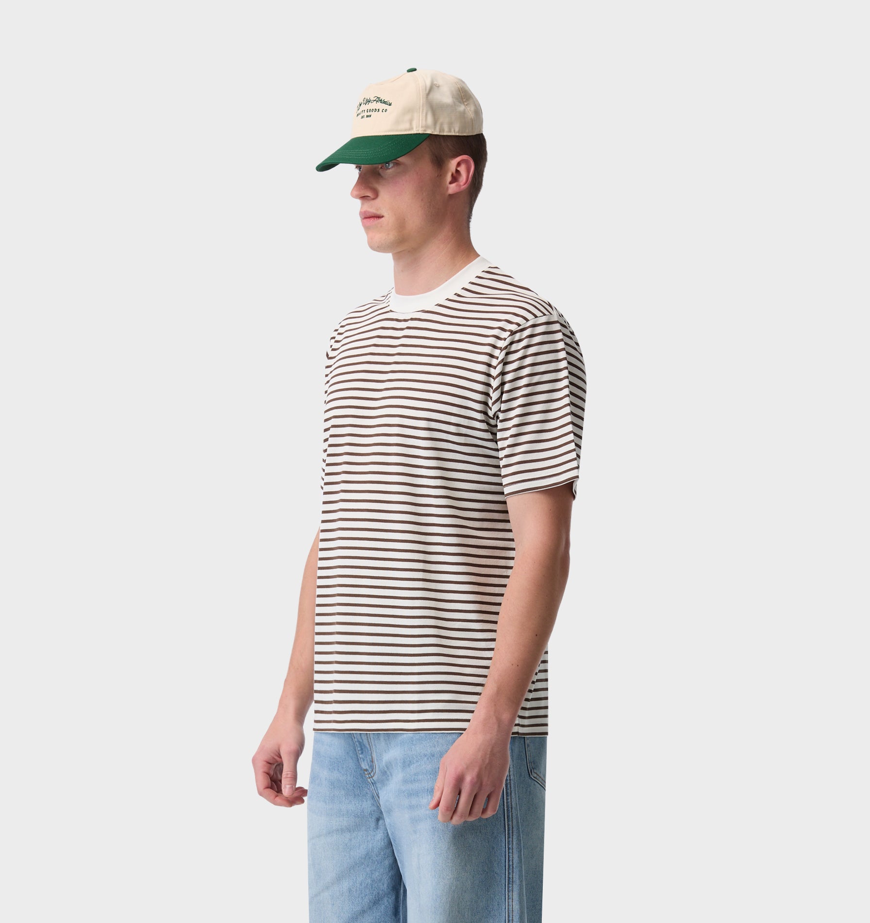 Uniform Paper Tee - Off White/ Brown Stripe