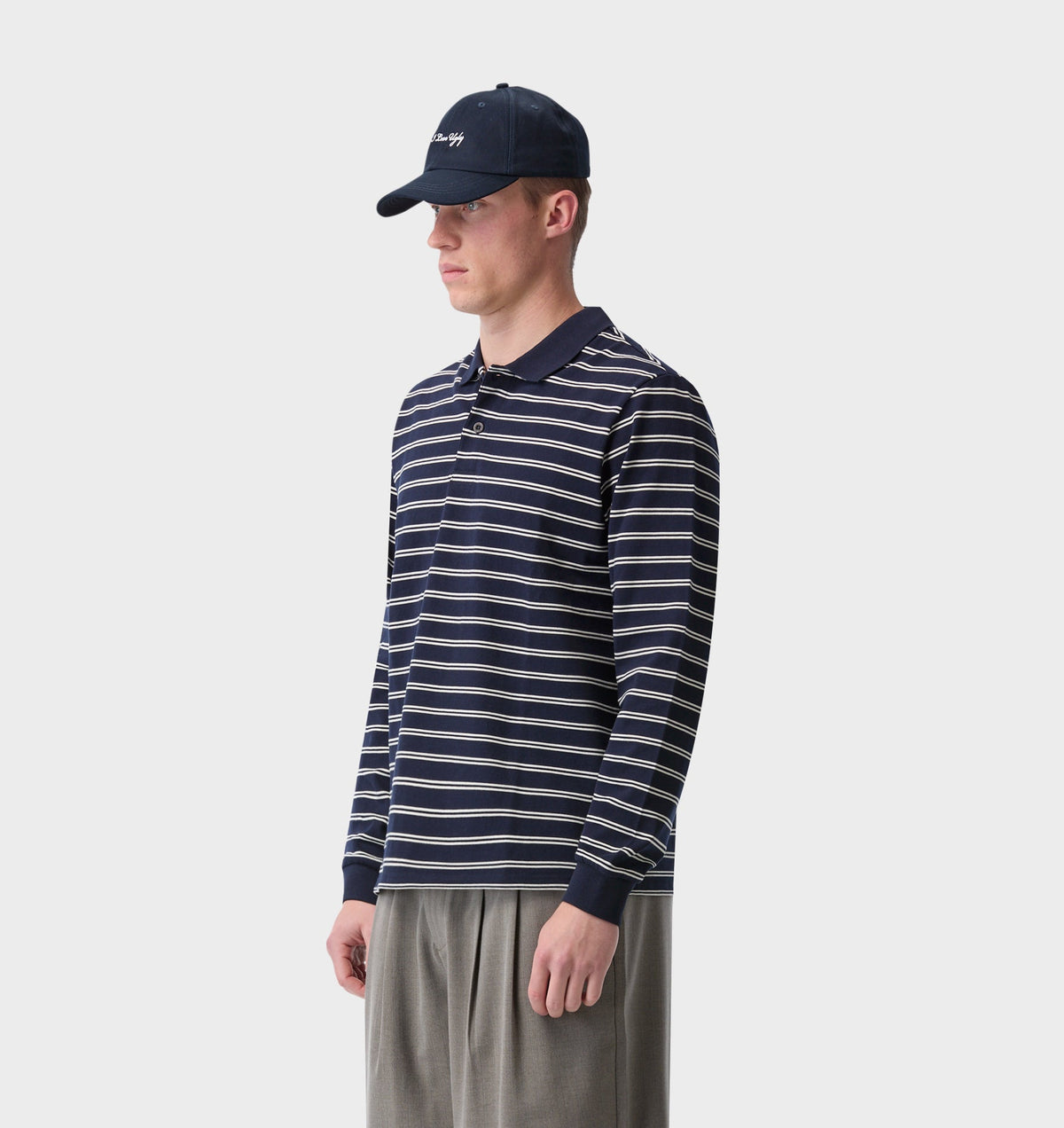 Polo LS Shirt - Navy/Off White Stripe