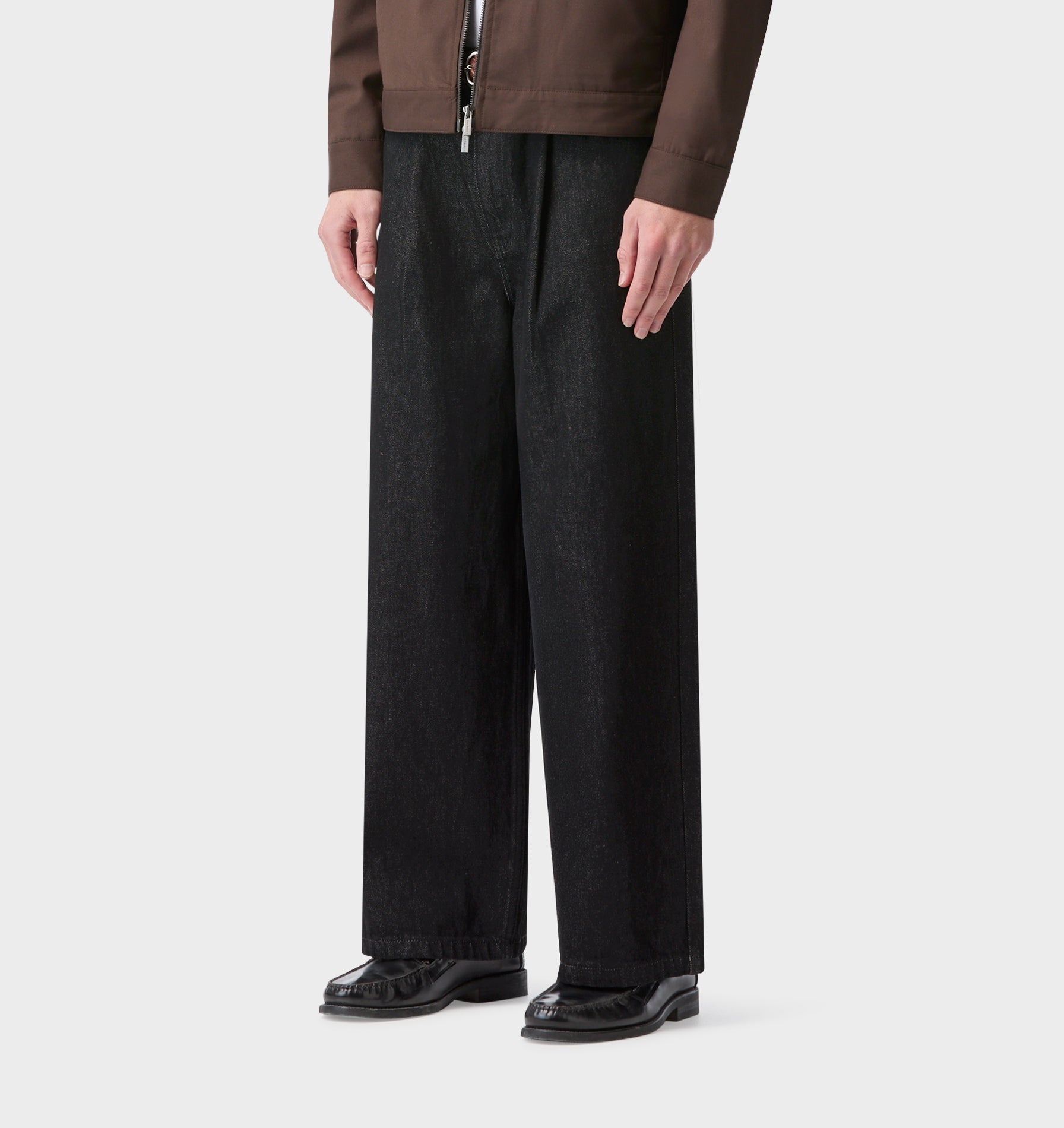 Wide Leg Pleat Denim - Black