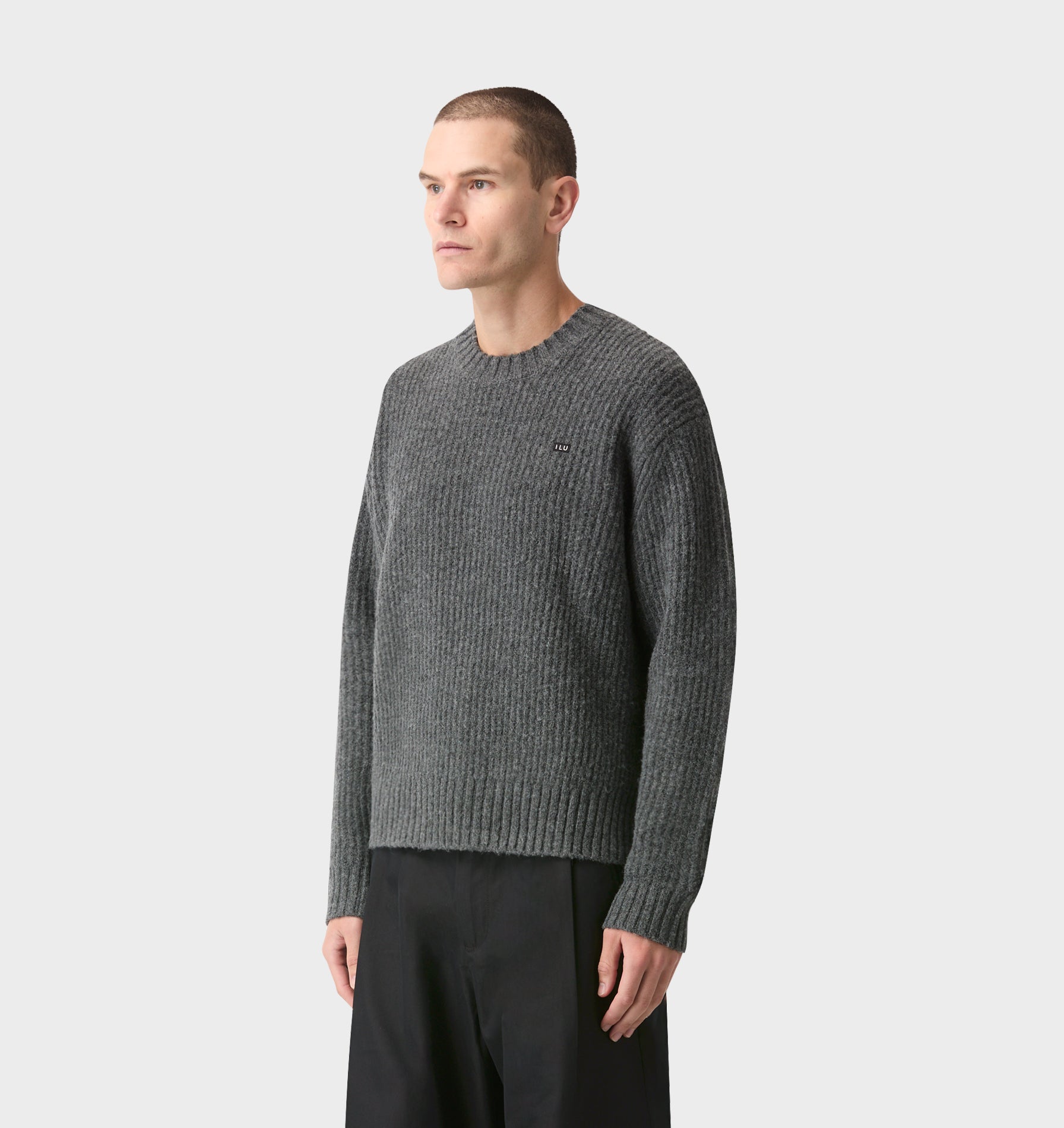 Wool Crop Knit Sweater - Charcoal