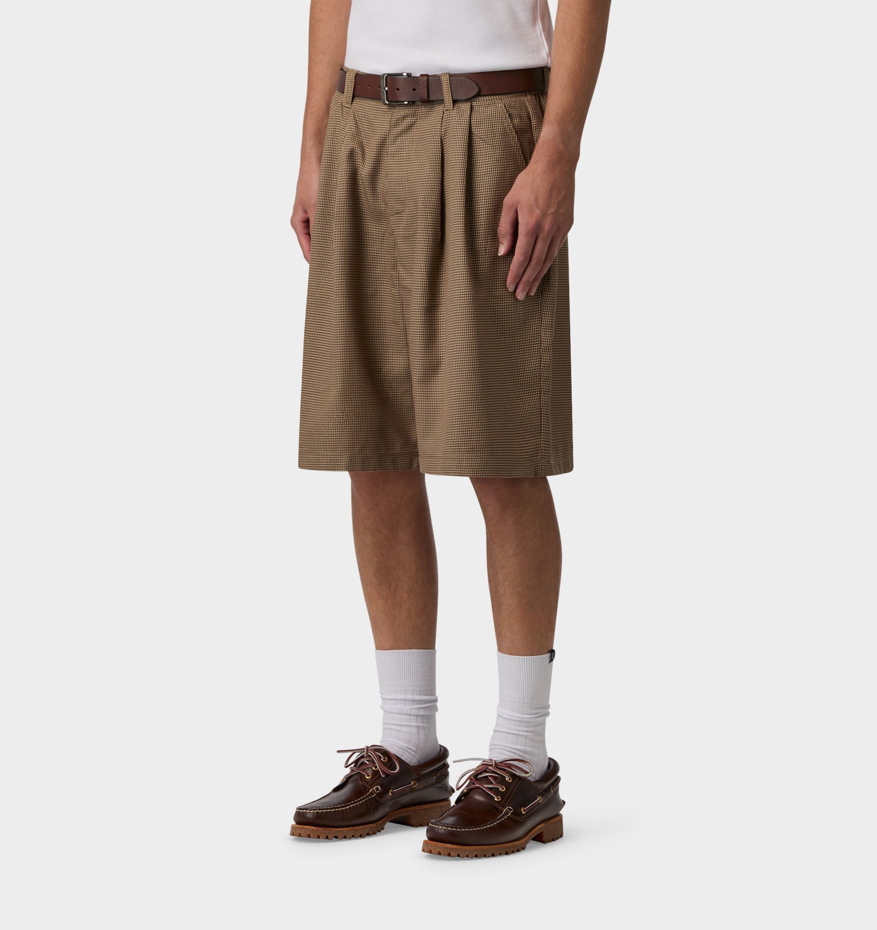 Alby Pleated Short - Beige Houndstooth