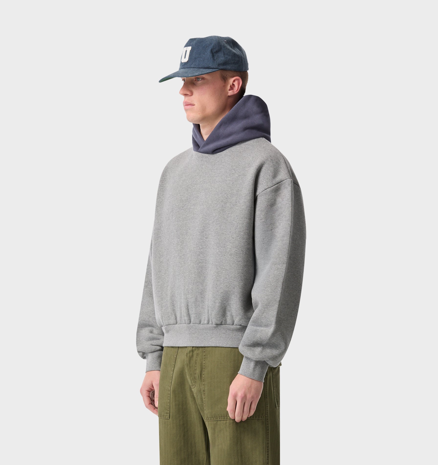 Heavy Crop Box Hood - Grey Marle/Indigo