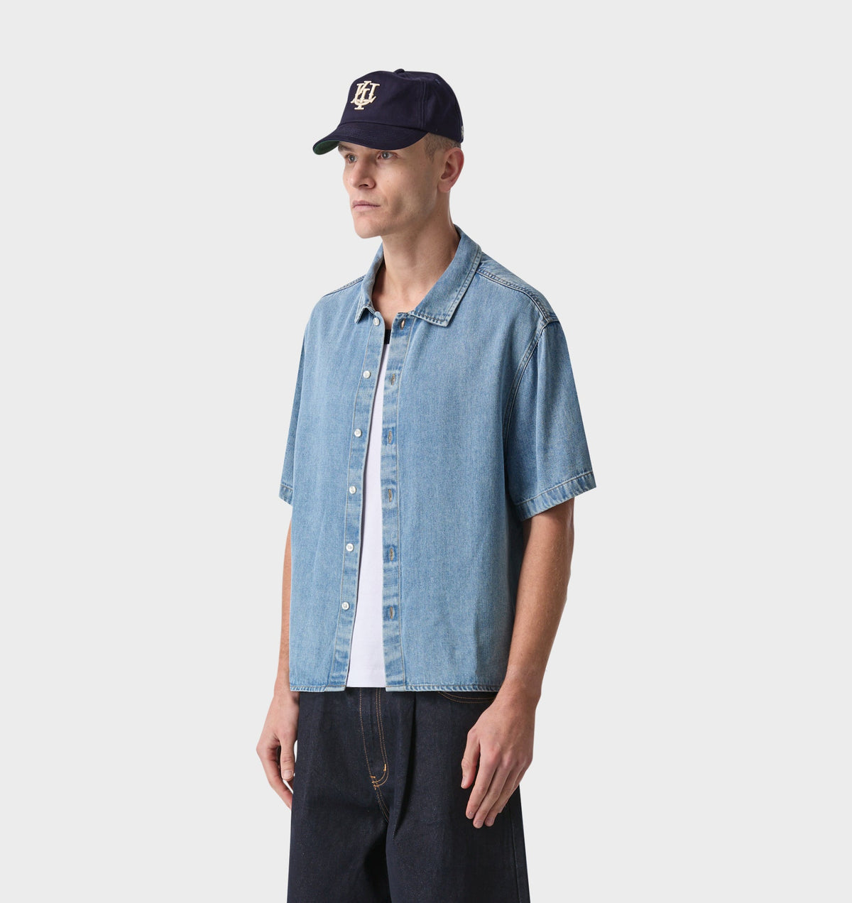 Chambray Crop SS Shirt - Faded Blue