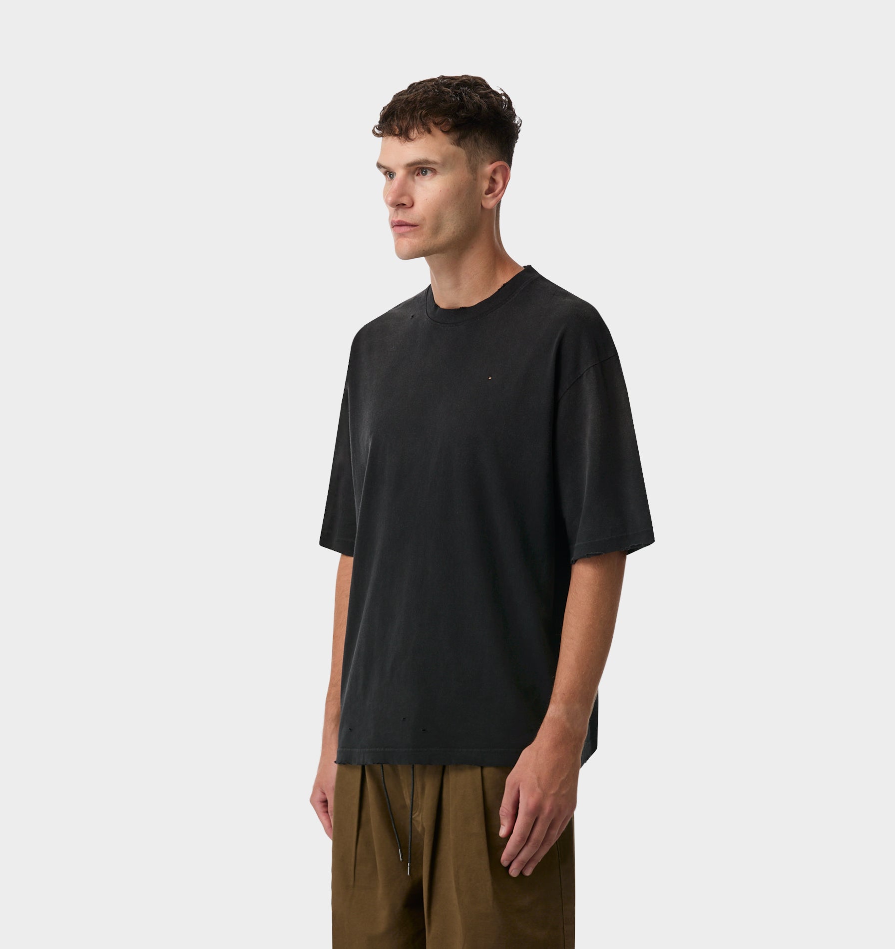 Distressed Oversized Tee - Faded Black