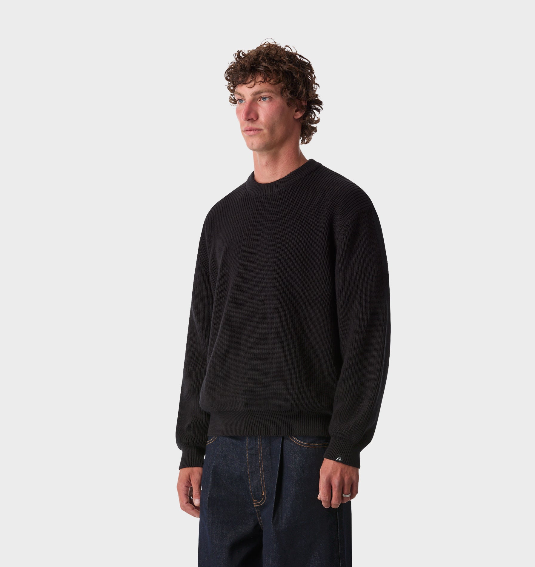 Cropped Knit Sweater - Black