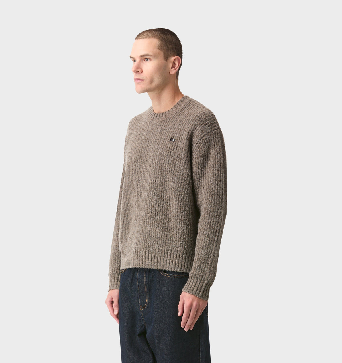 Wool Crop Knit Sweater - Mushroom