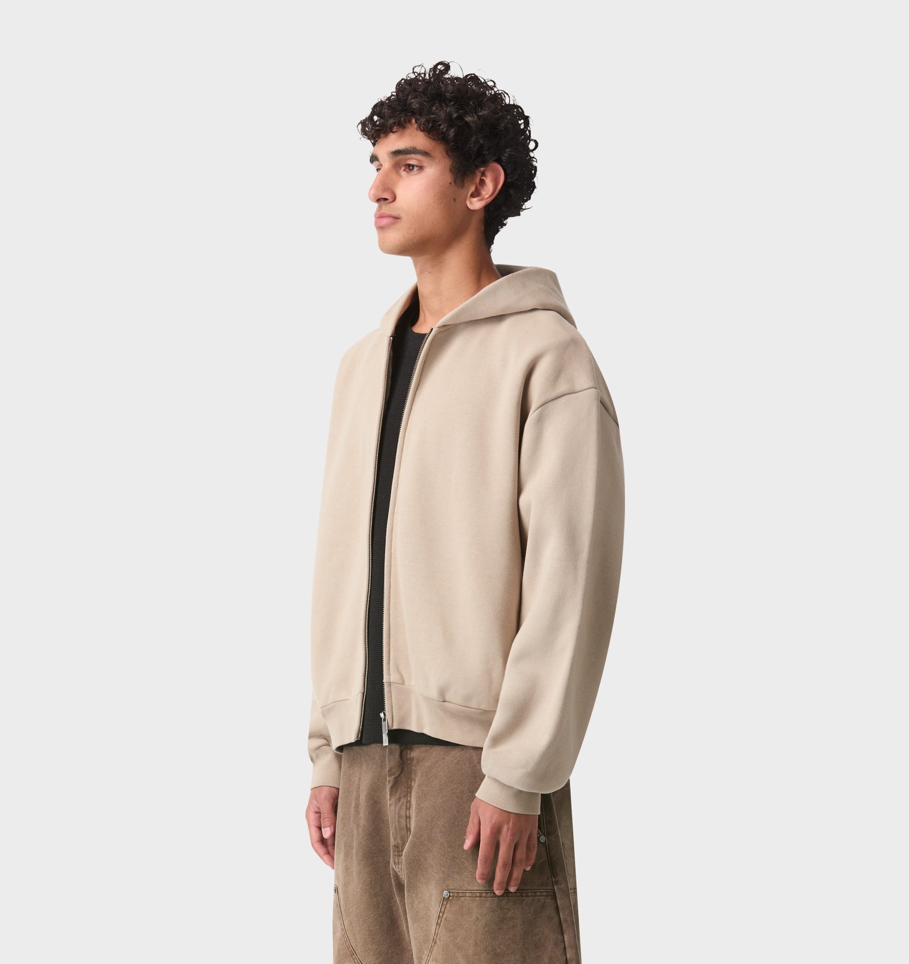 Heavy Crop Zip Hood - Taupe