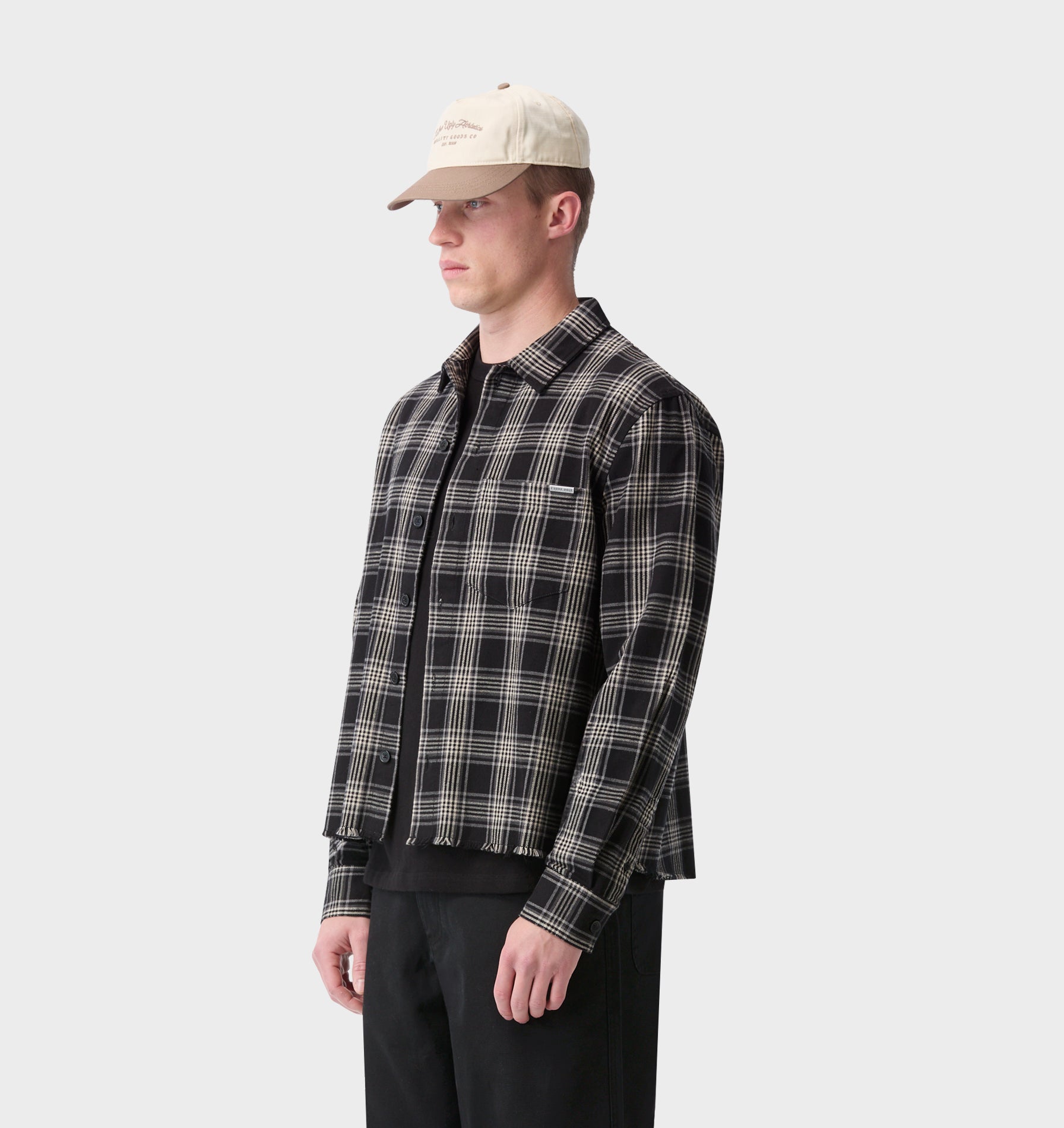 Raw Hem Check Overshirt - Black/Grey