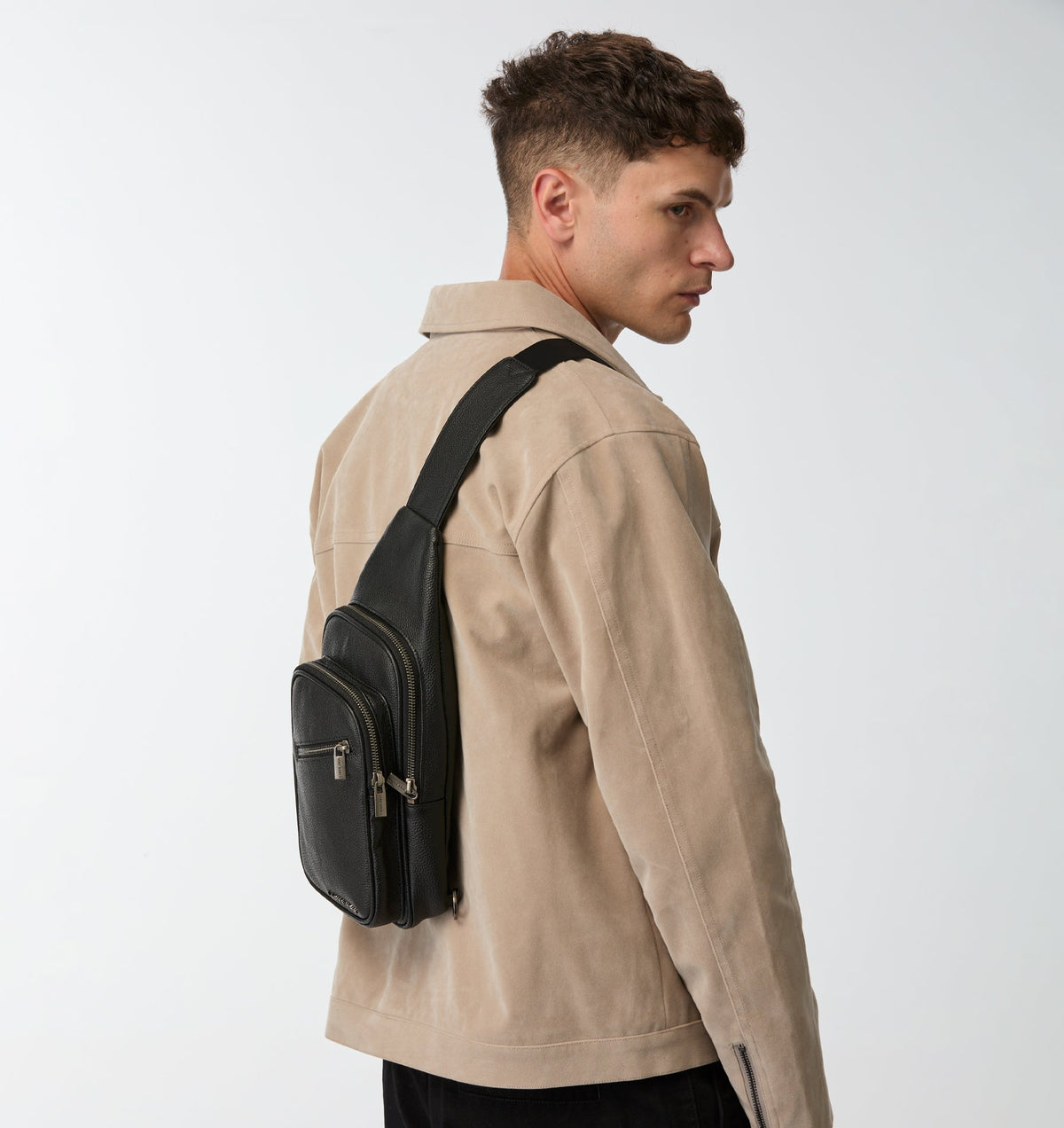 Aziel Leather Sling Bag - Black