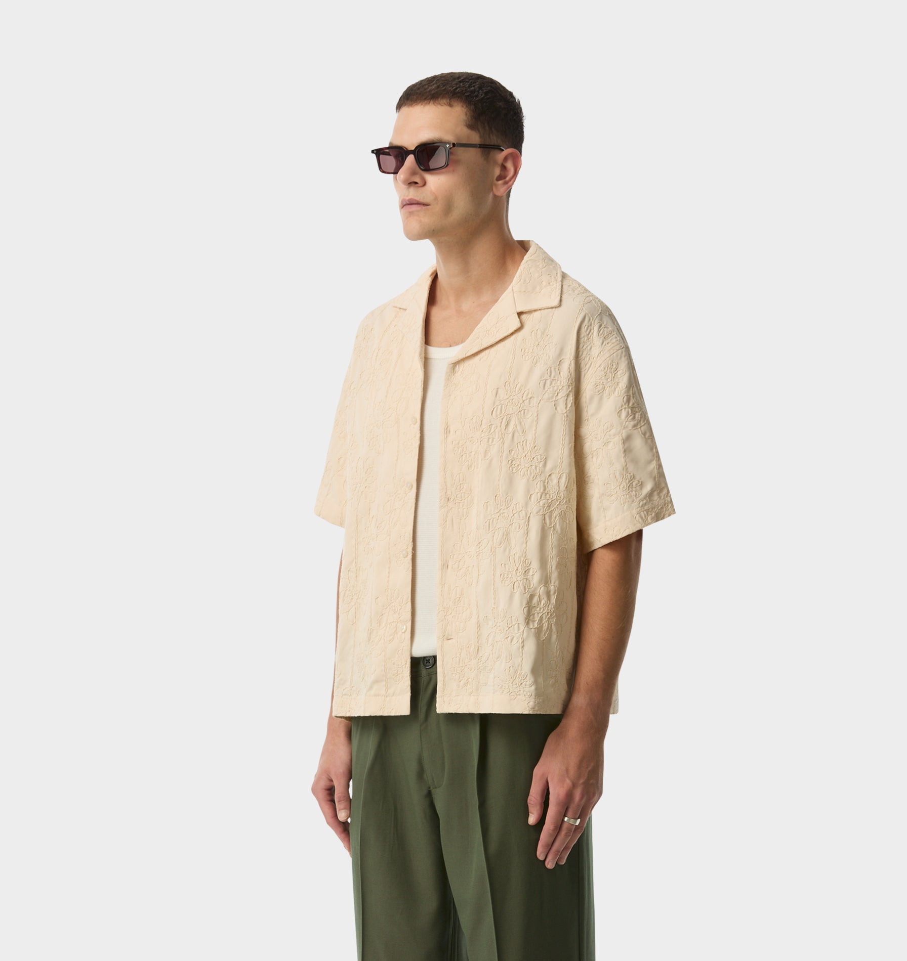 Box Cuban Collar Shirt - Off White Floral