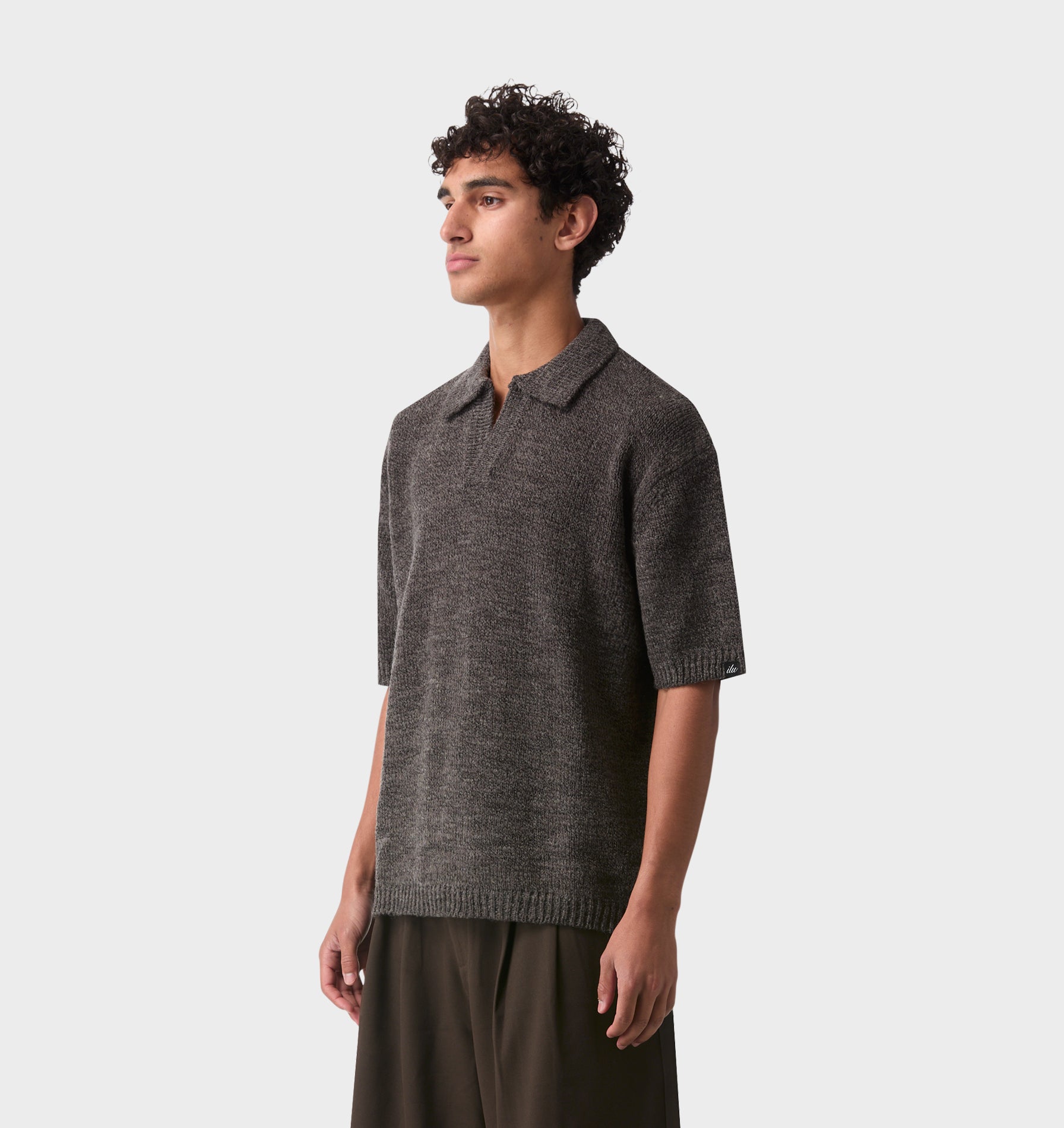 Box Knit Polo - Charcoal