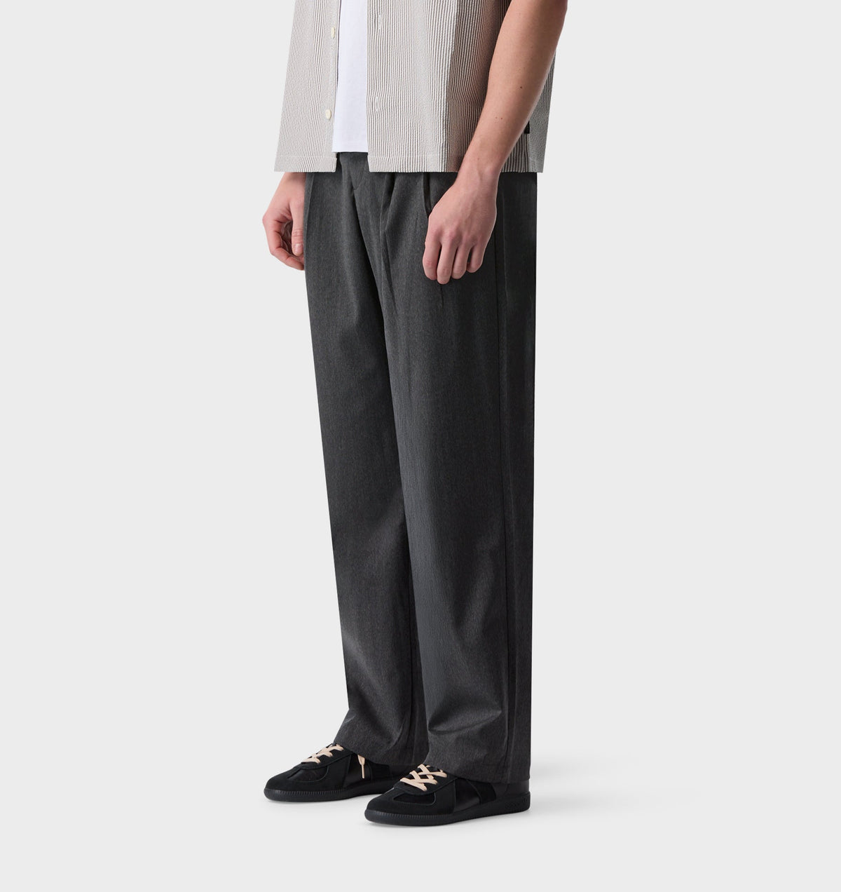 Twin Pleat Pant - Dark Grey Herringbone