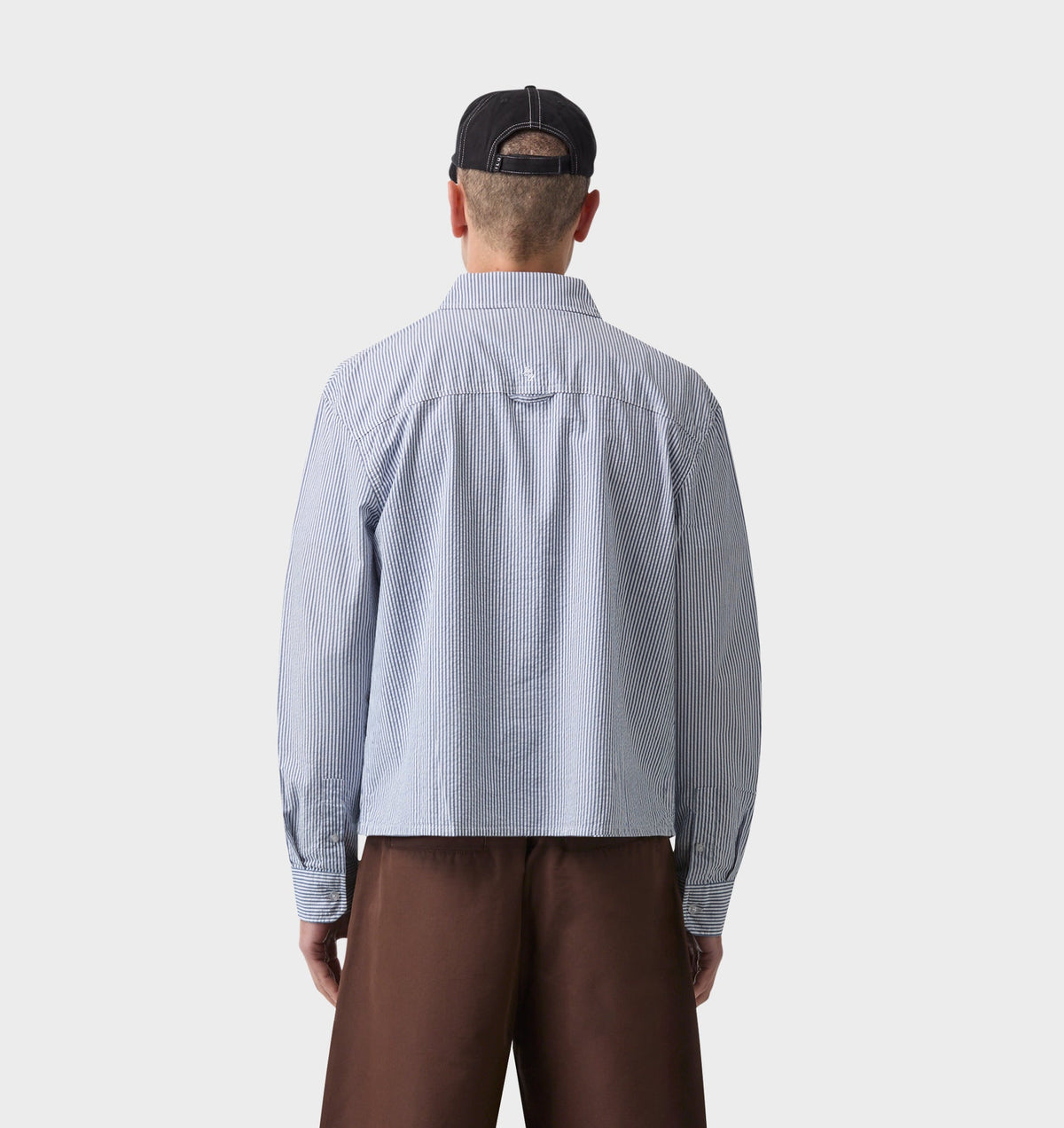 Crop LS Shirt - Blue White Stripe