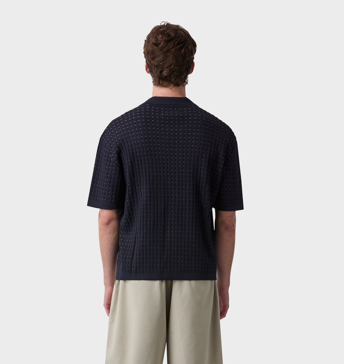 Box Knit Polo - Navy/Off White