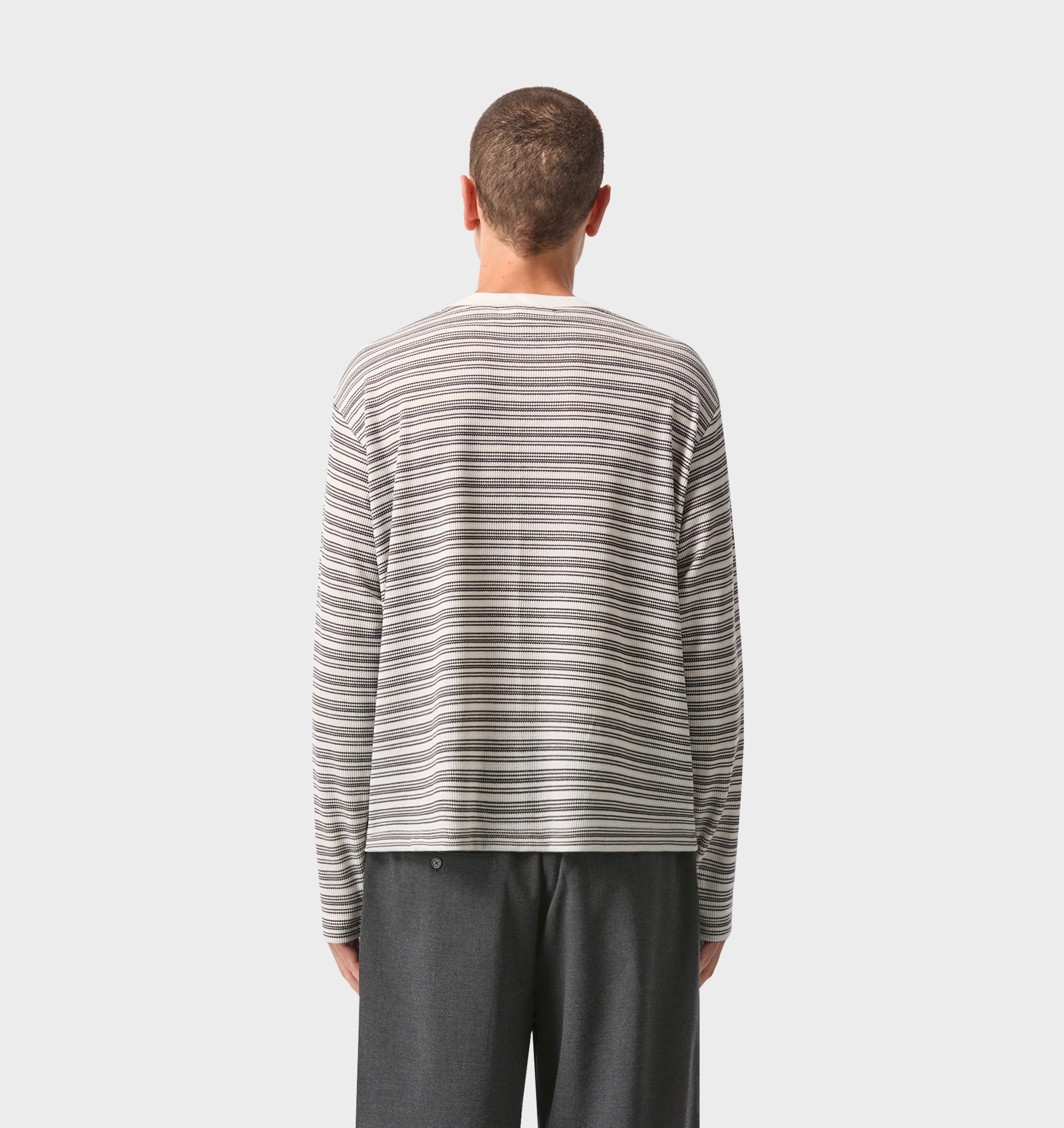 Crop Box LS Tee - White/Black Stripe