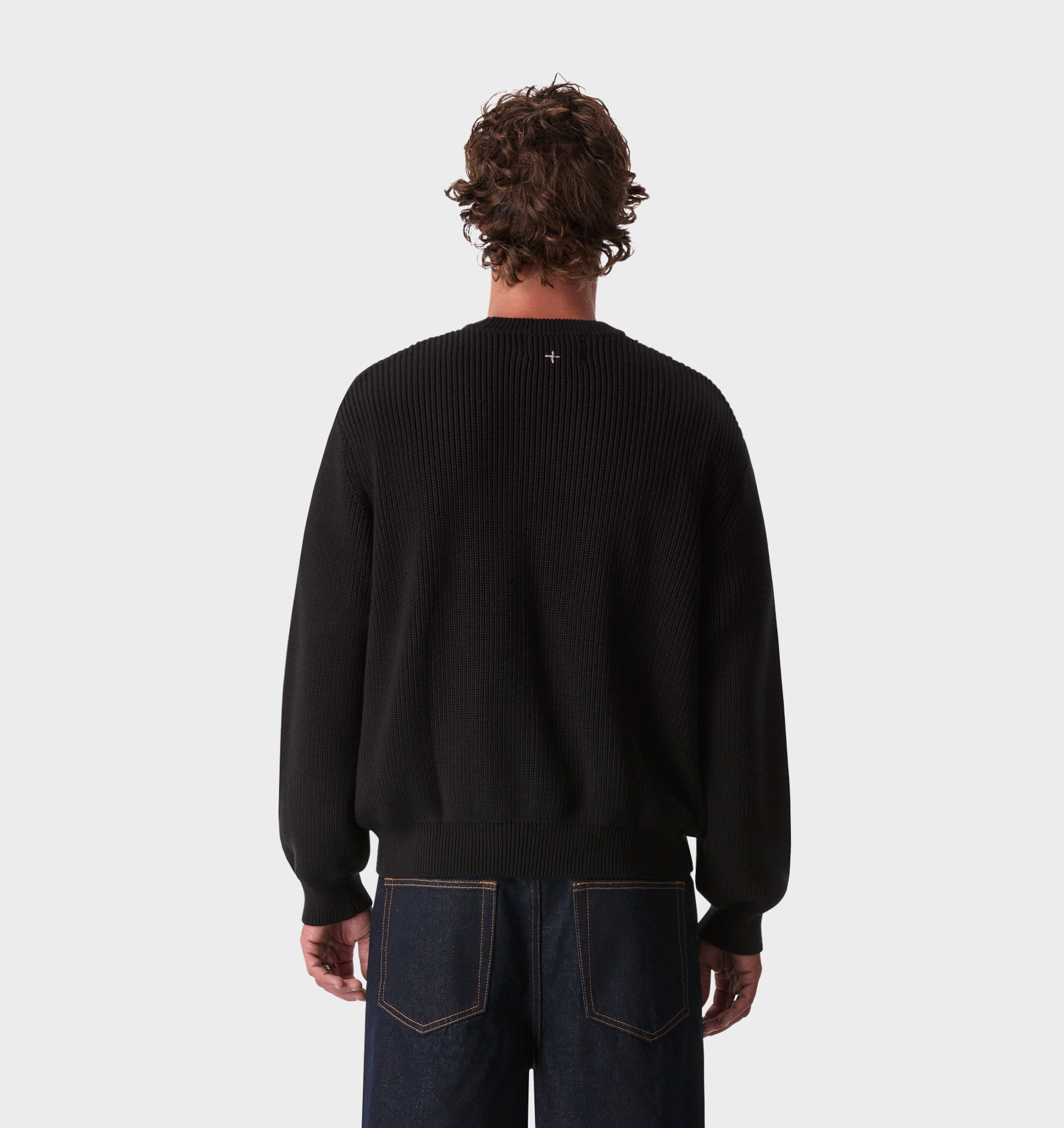 Cropped Knit Sweater - Black