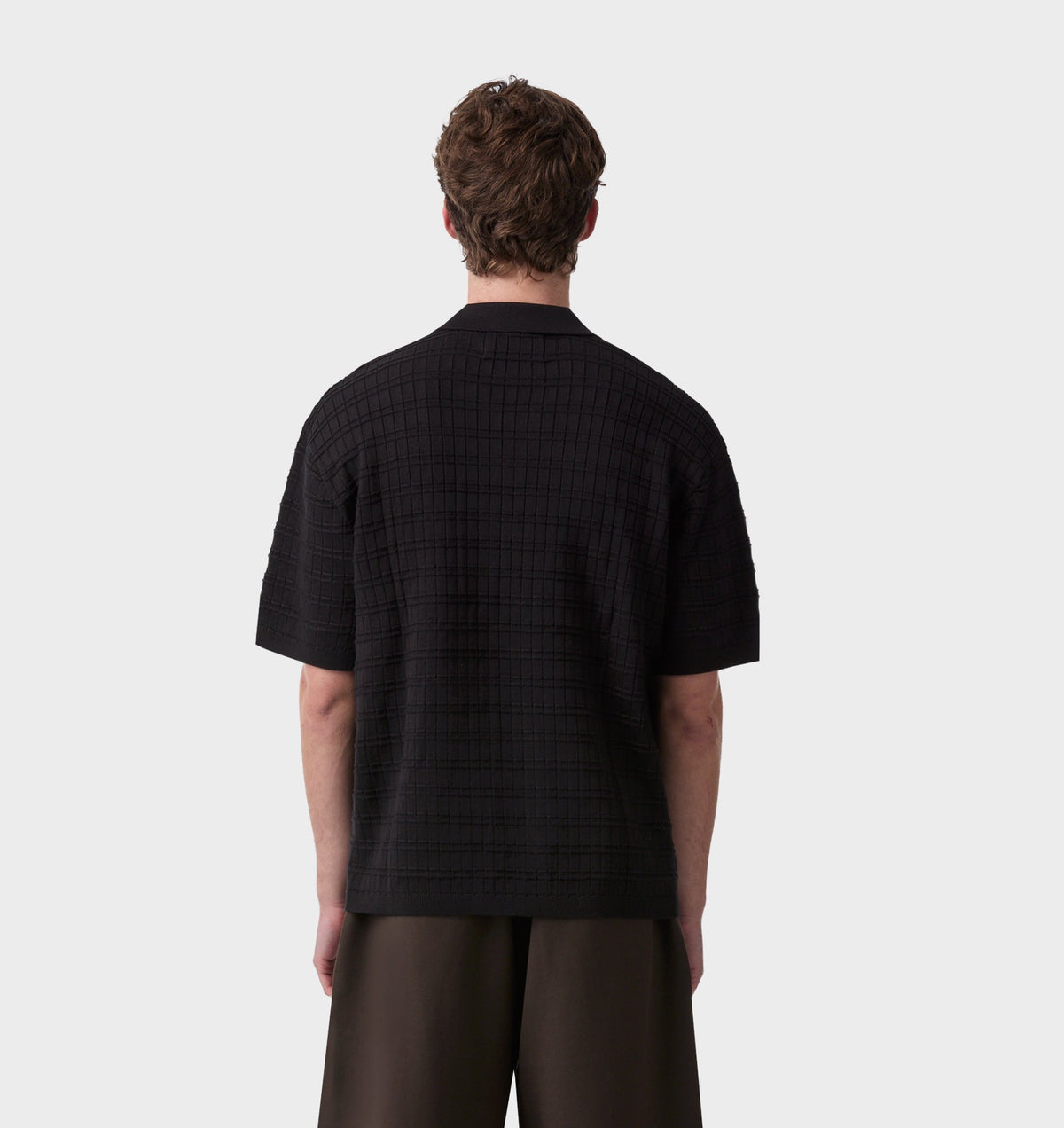 Grid Box Knit Polo - Black