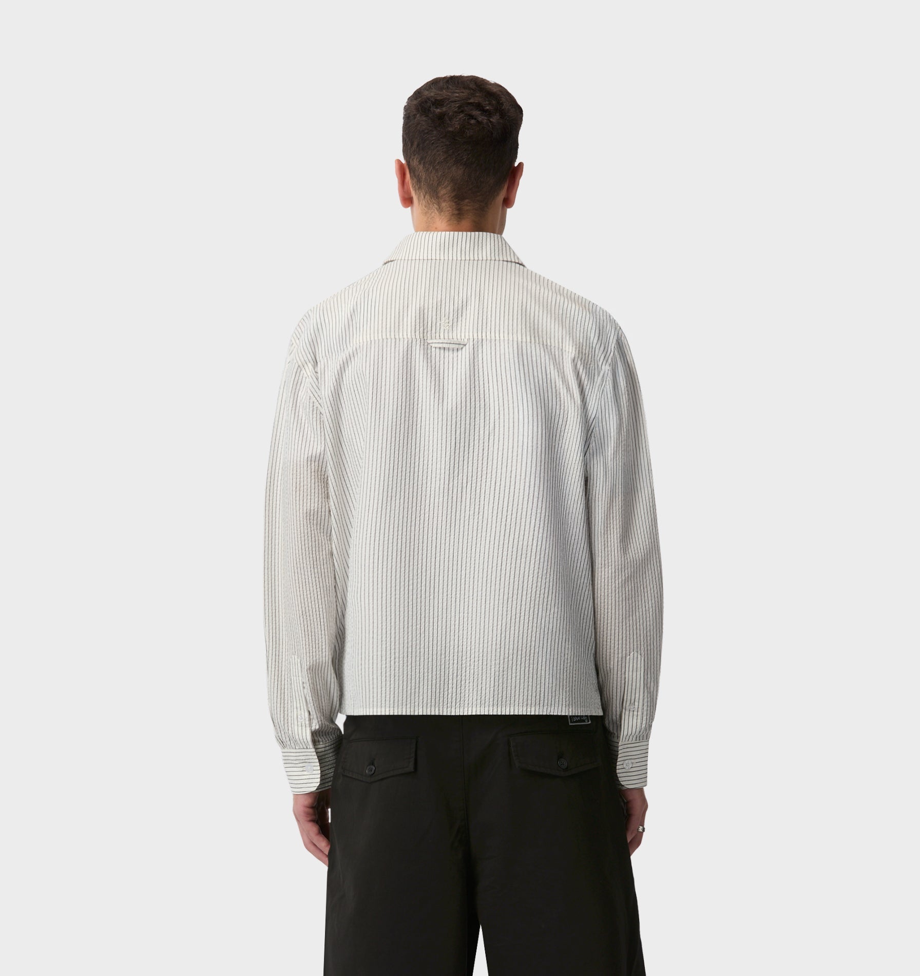 Crop LS Shirt - White/Black Stripe