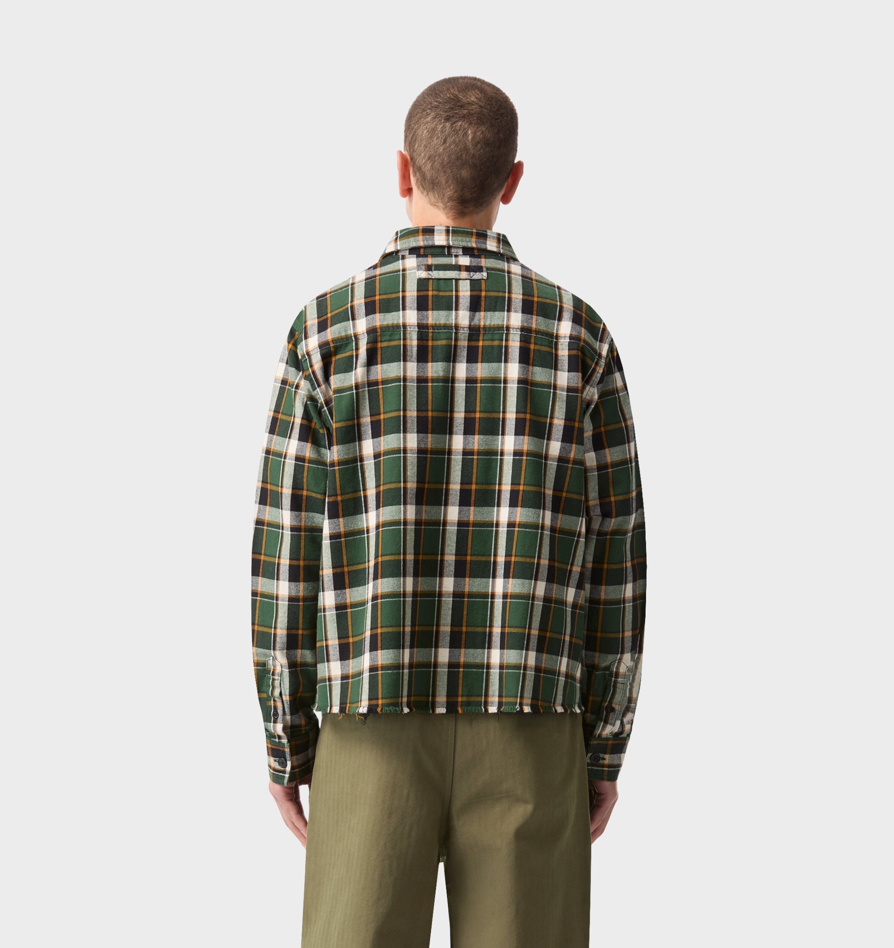 Raw Hem Check Overshirt - Forest Green/Yellow