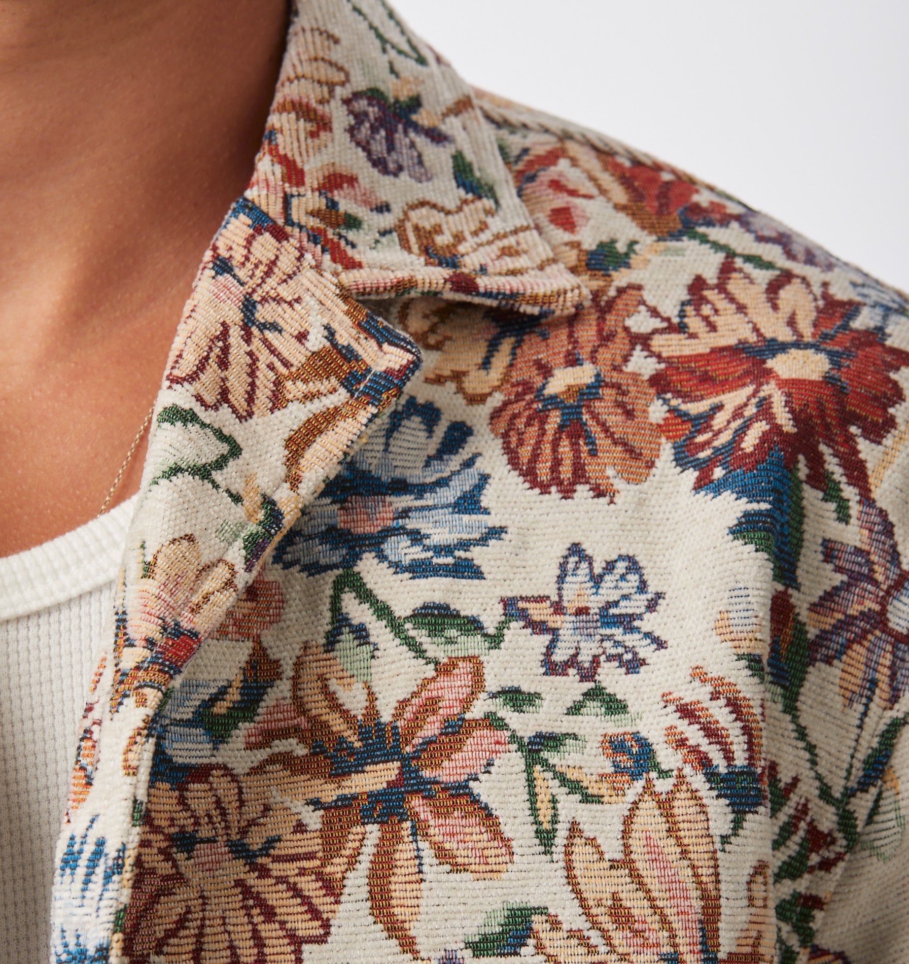 Floral Box Cuban Collar Shirt - Cream Floral