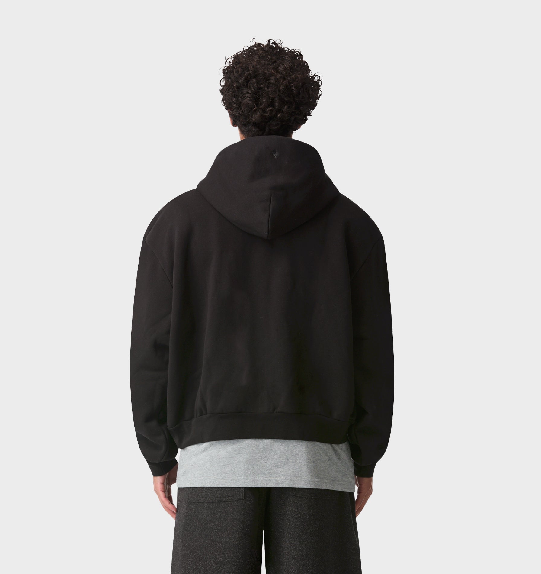 Heavy Crop Zip Hood - Black