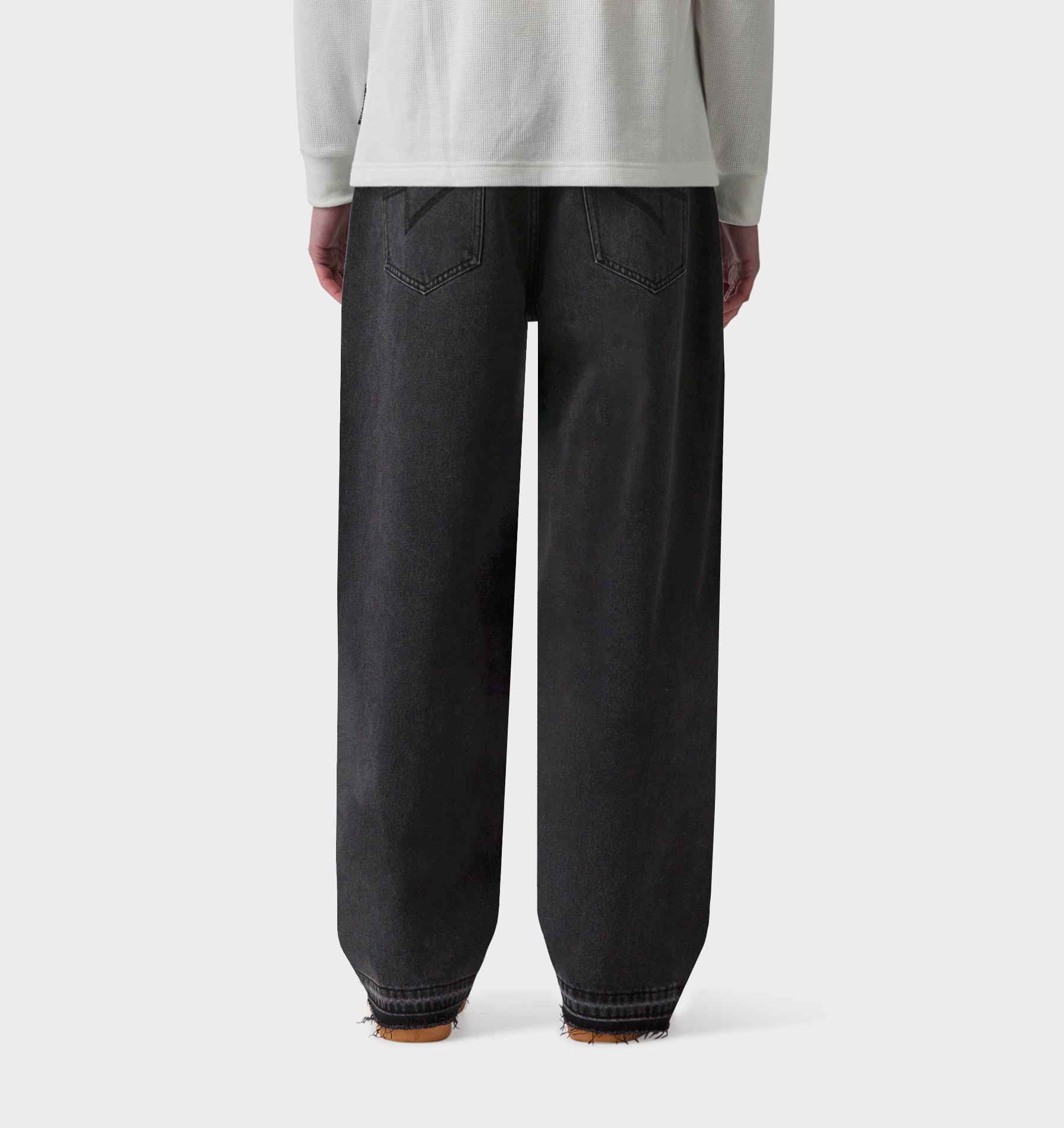 Raw Hem Edgar Wide Denim - Washed Black