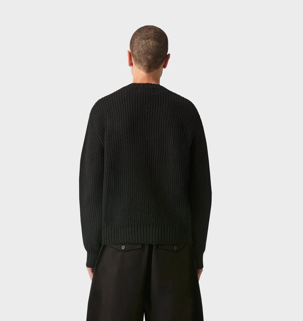 Wool Crop Knit Sweater - Black