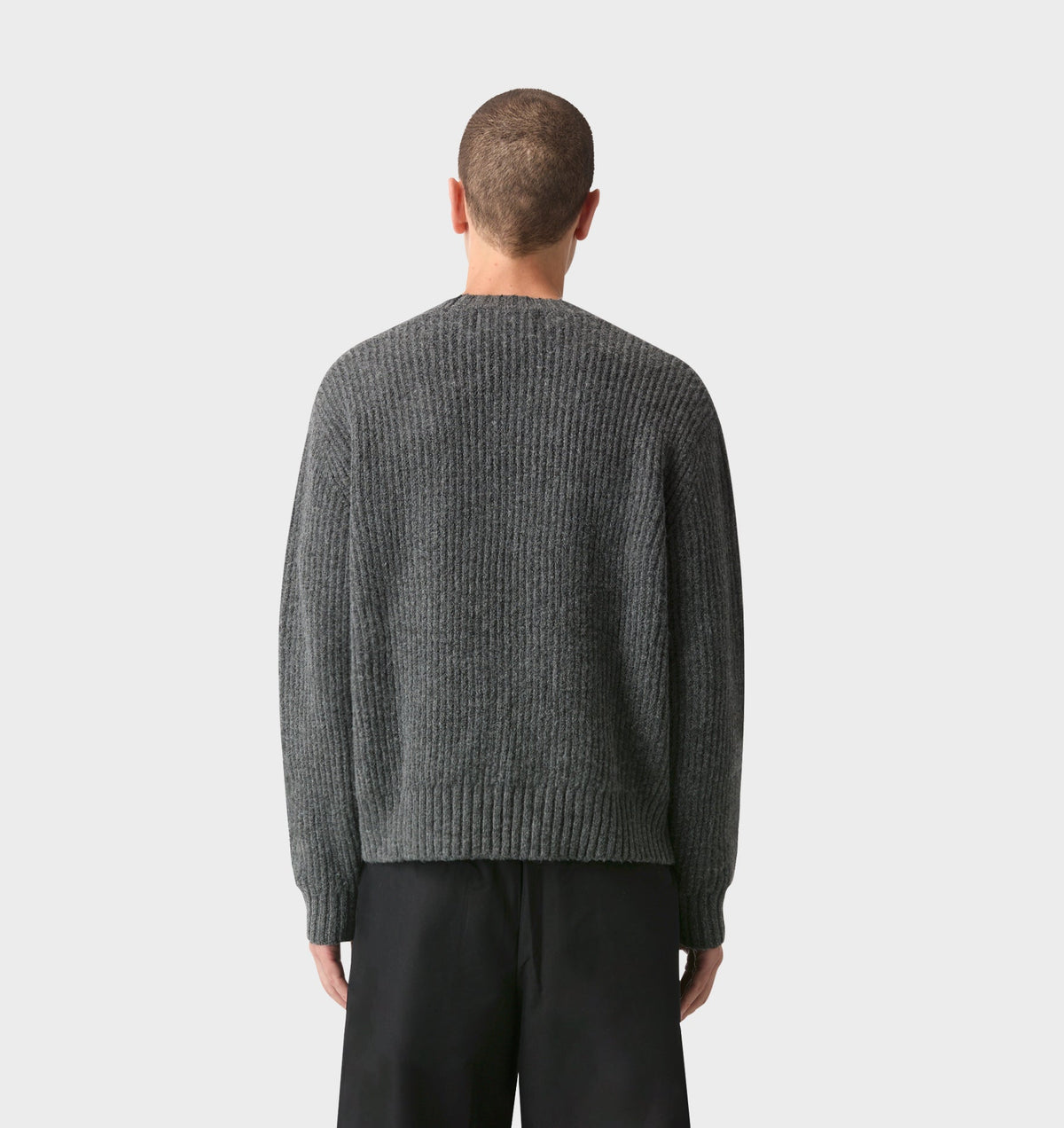 Wool Crop Knit Sweater - Charcoal
