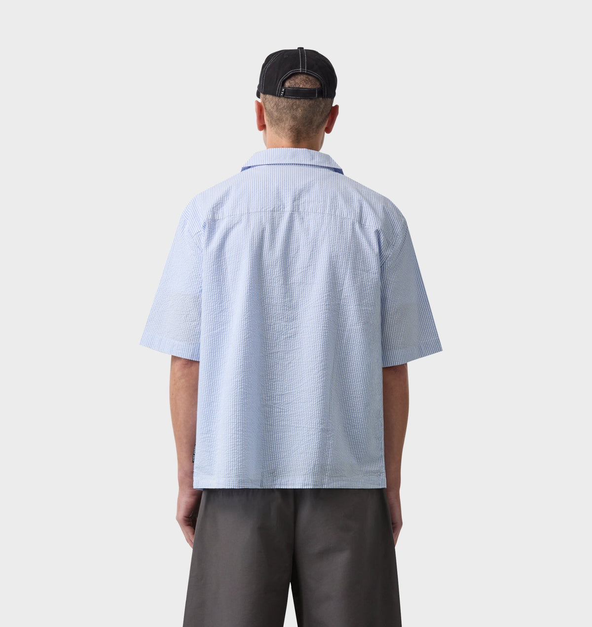 Box Cuban Collar Shirt - Blue/White Stripe