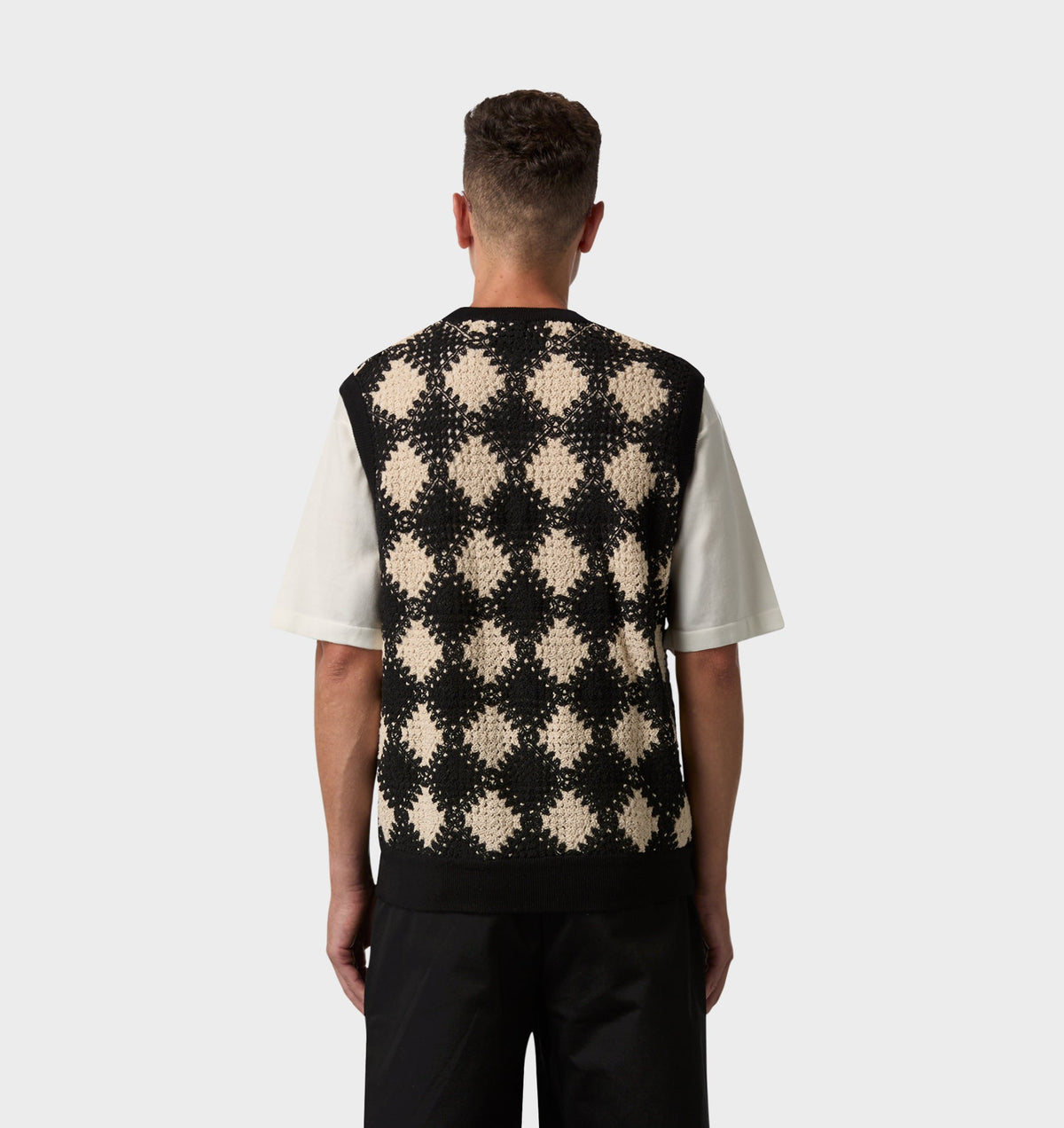 Crochet Knit Vest - Black / Off White