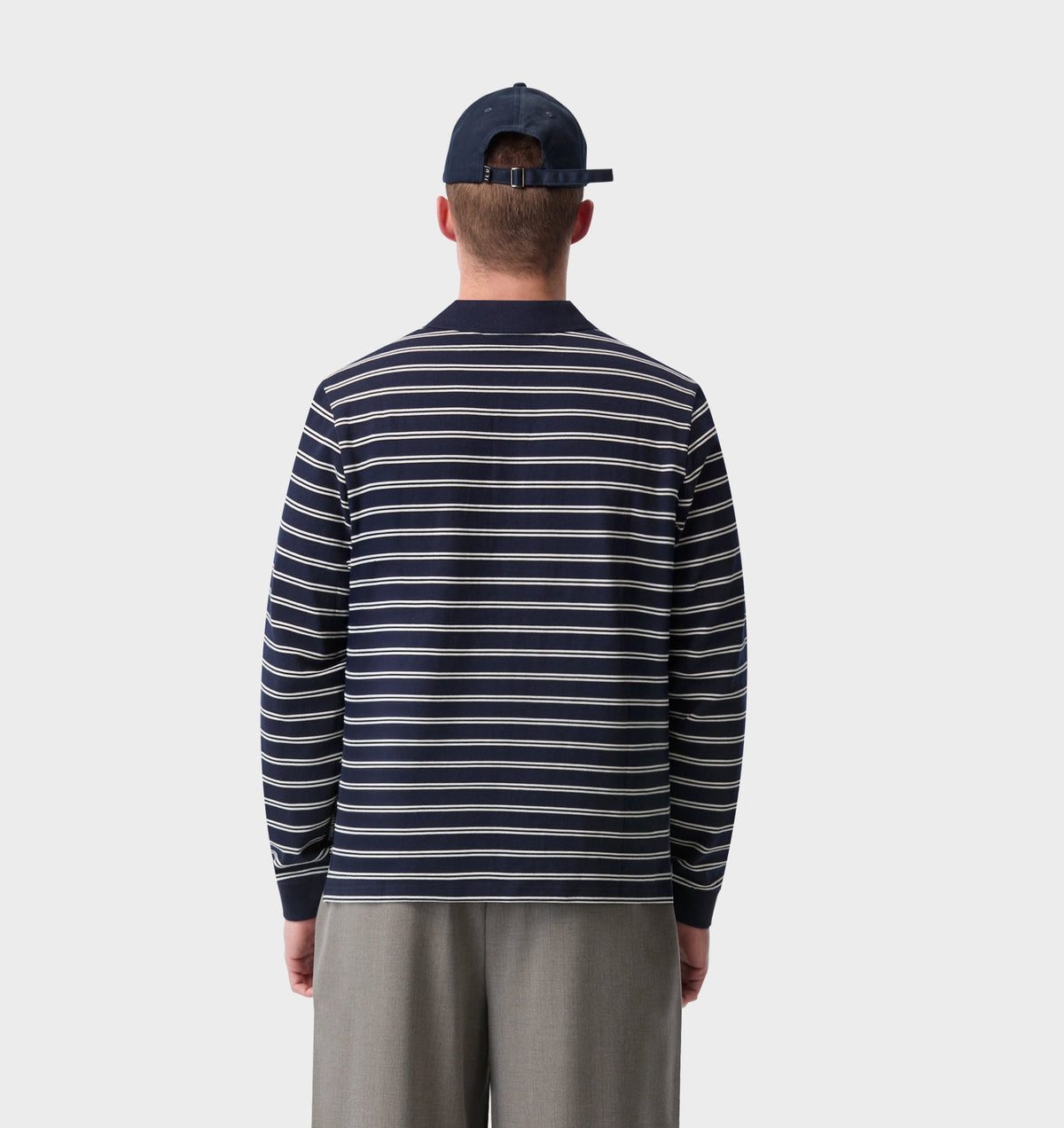 Polo LS Shirt - Navy/Off White Stripe