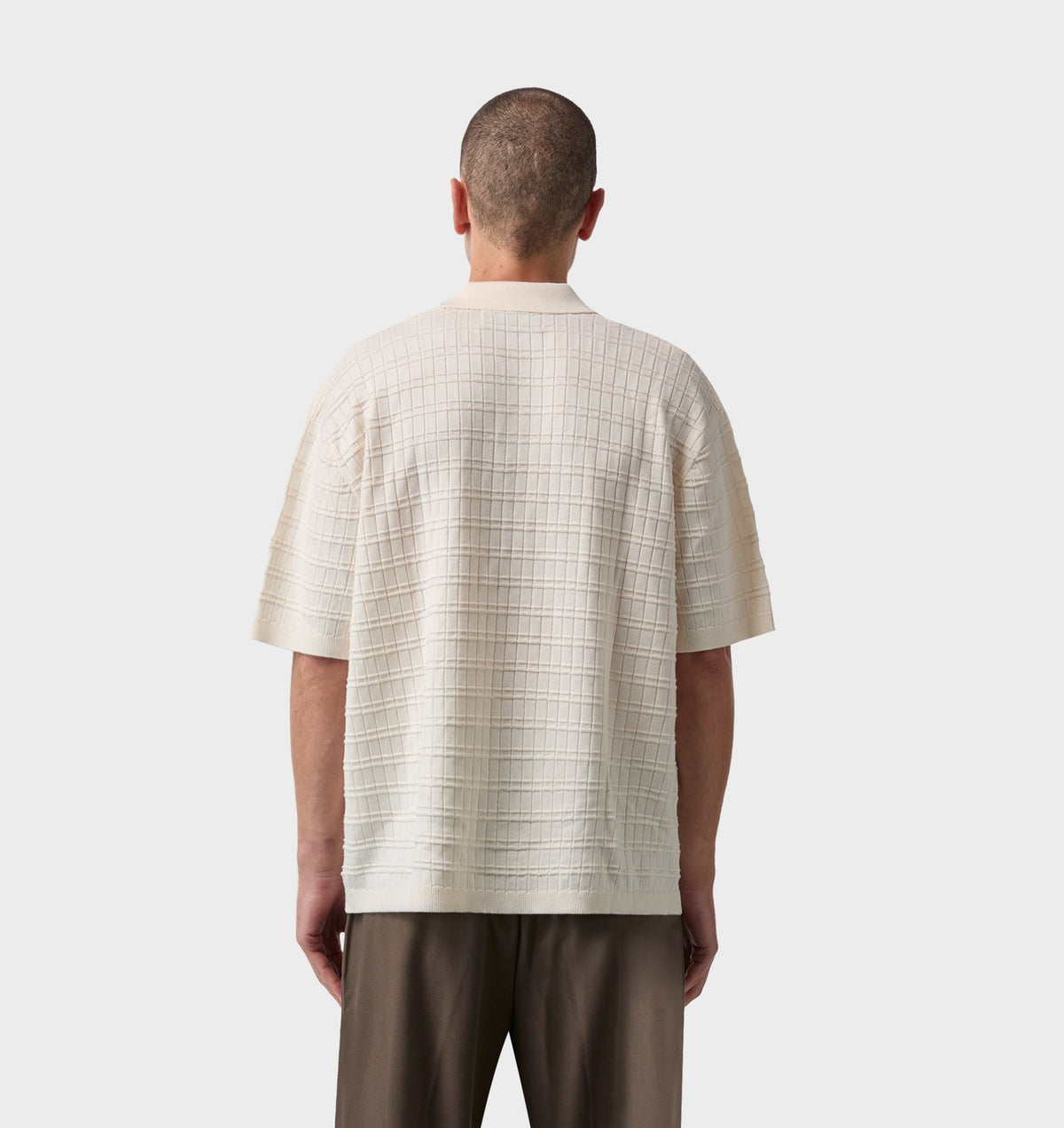 Grid Box Knit Polo - Off White
