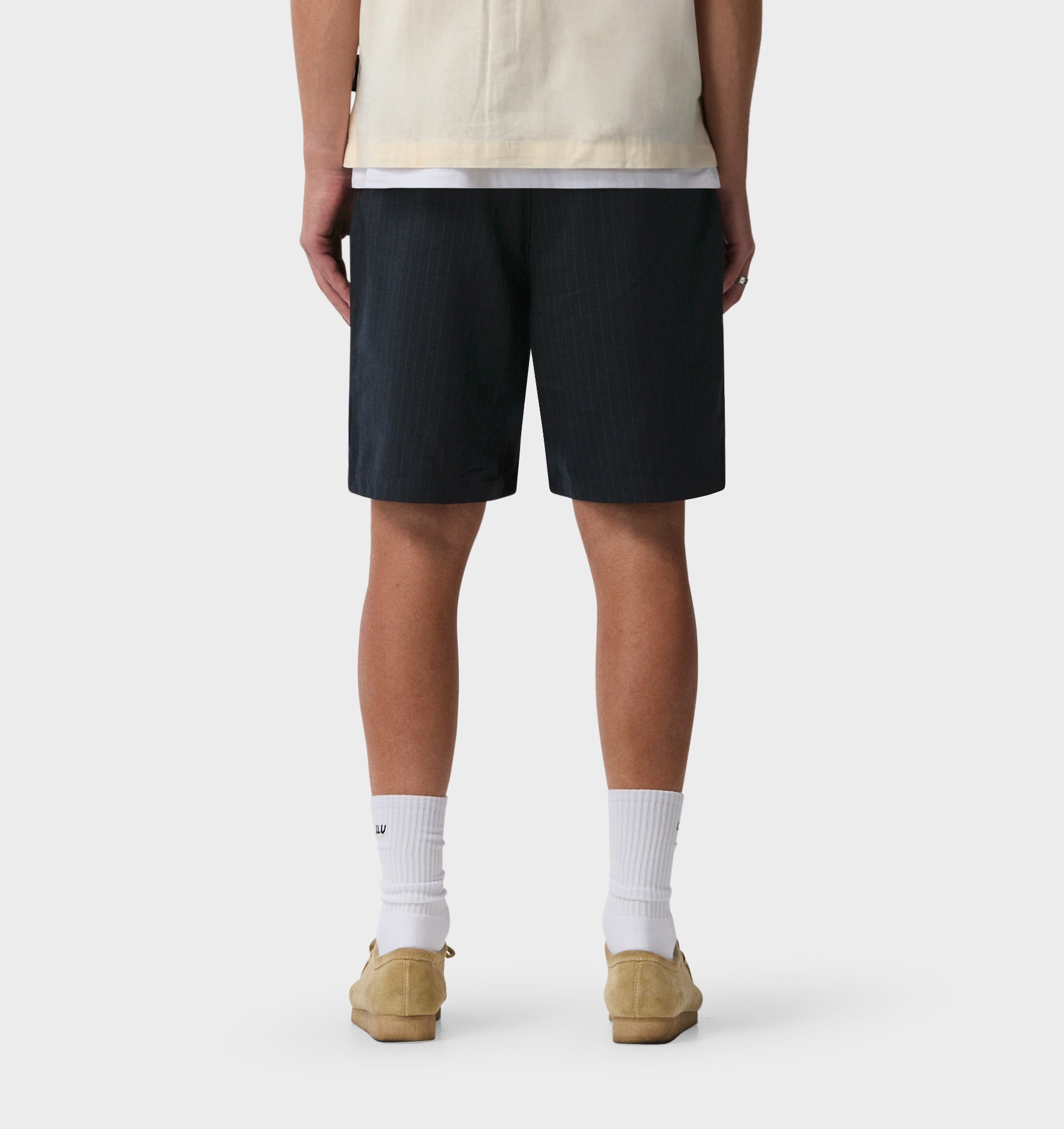 Quincy Pleated Short - Navy Pinstripe