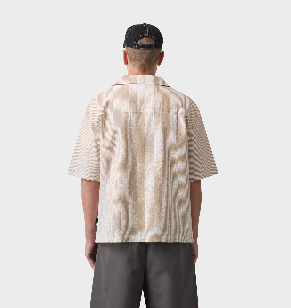 Box Cuban Collar Shirt - Mustard/White Stripe
