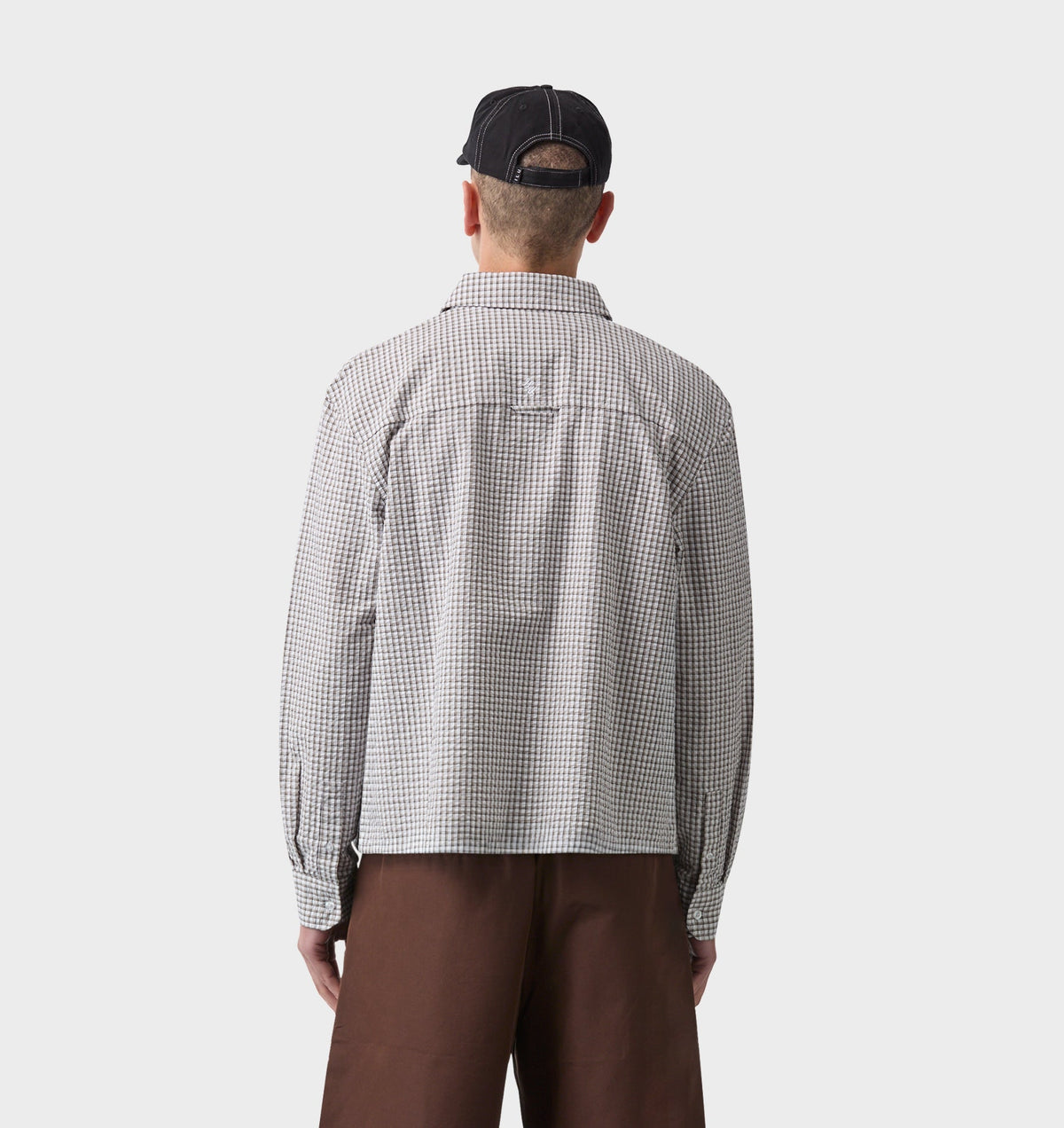 Crop LS Shirt - White/Sand Check