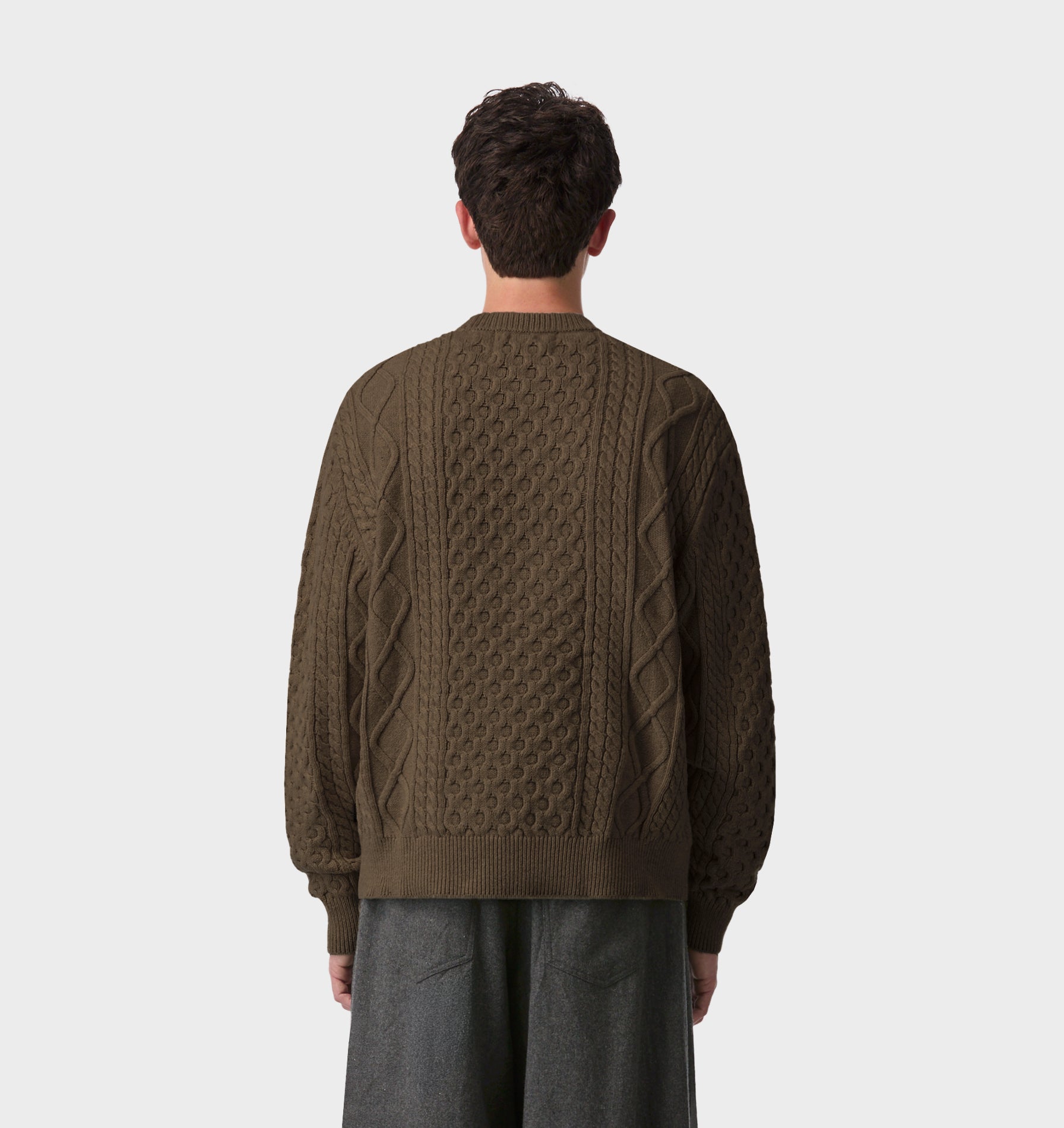 Cable Crop Knit Sweater - Brown Fleck