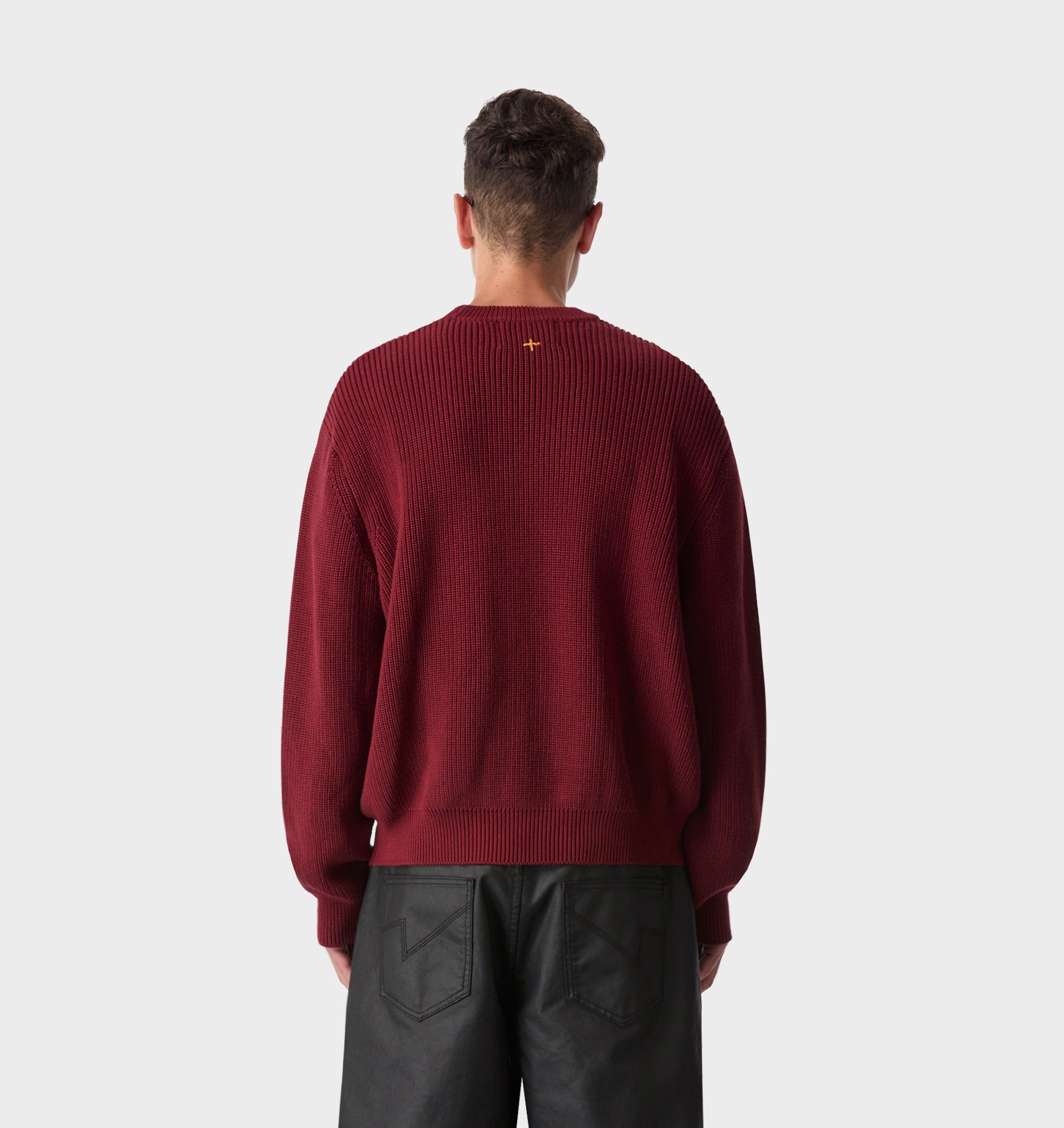 Cropped Knit Sweater - Red Wine