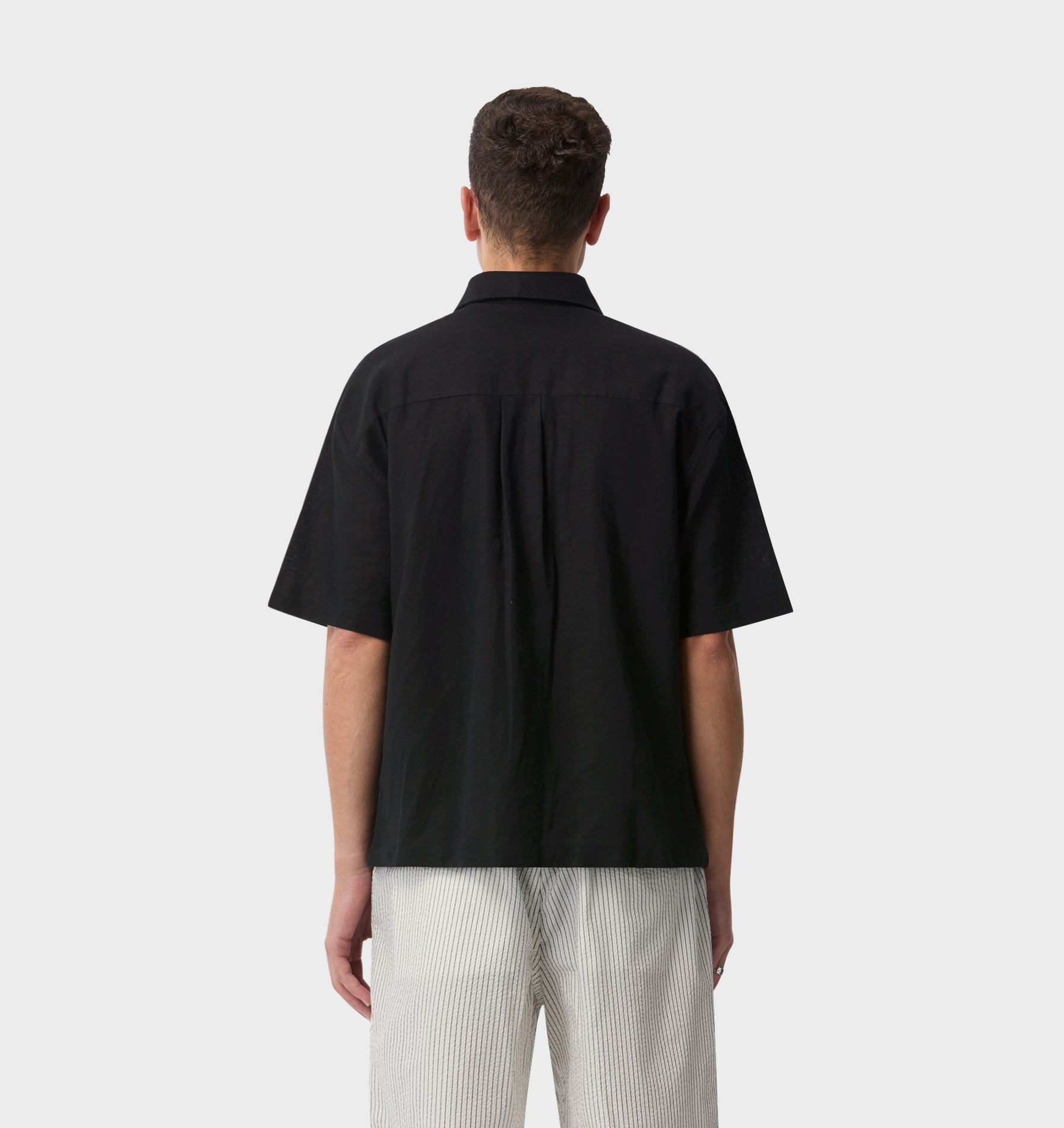 Linen Dawson Boxy SS Shirt - Black