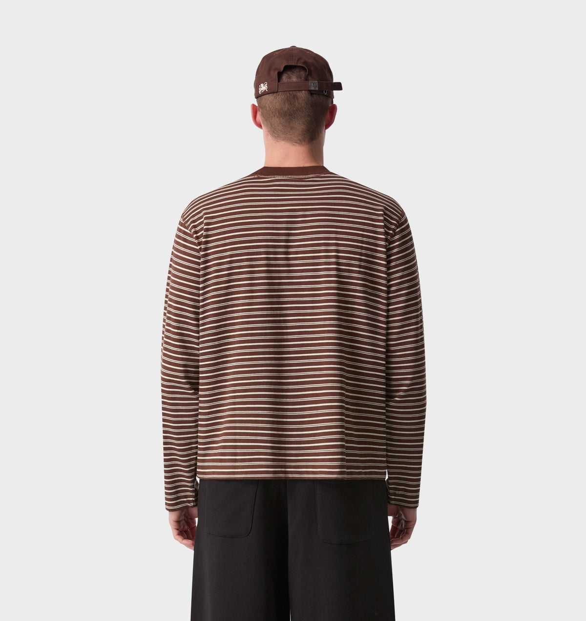 Crop Box LS Tee - Brown/Off White Stripe